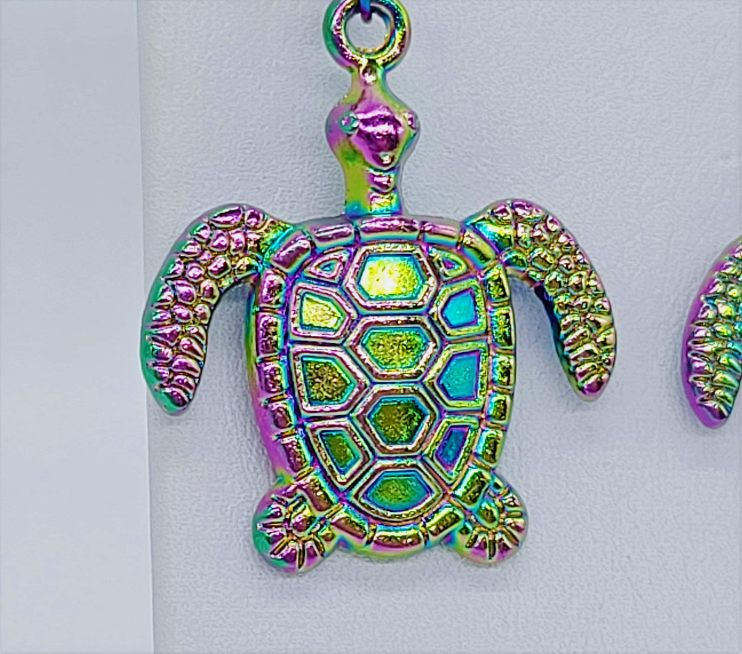 Rainbow Chromium Sea Turtle Earrings