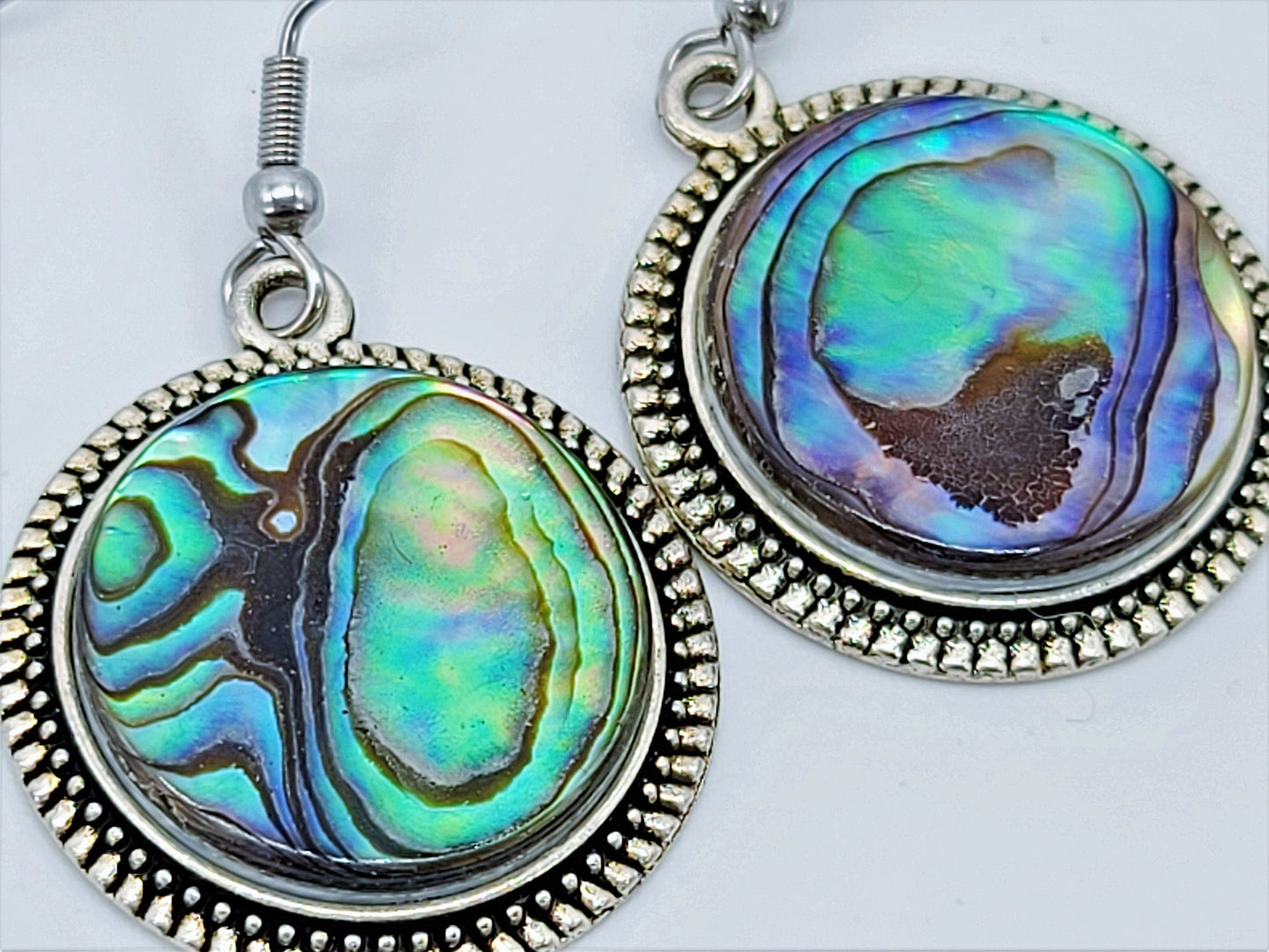 Abalone / Paua Seashell Earrings / Tibetan Style