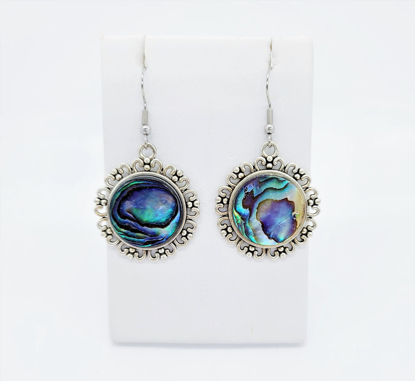 Abalone / Paua Seashell Earrings / Tibetan Style