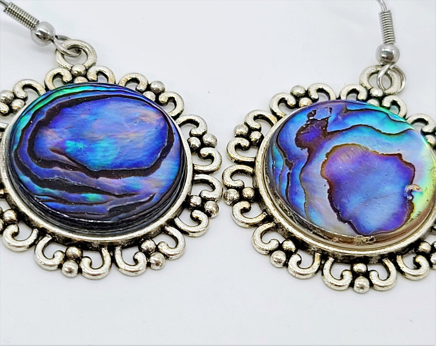 Abalone / Paua Seashell Earrings / Tibetan Style