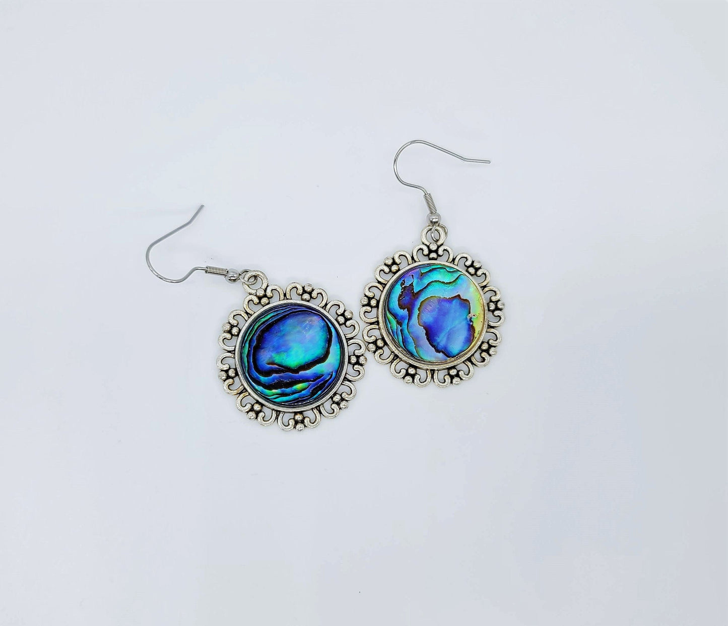 Abalone / Paua Seashell Earrings / Tibetan Style