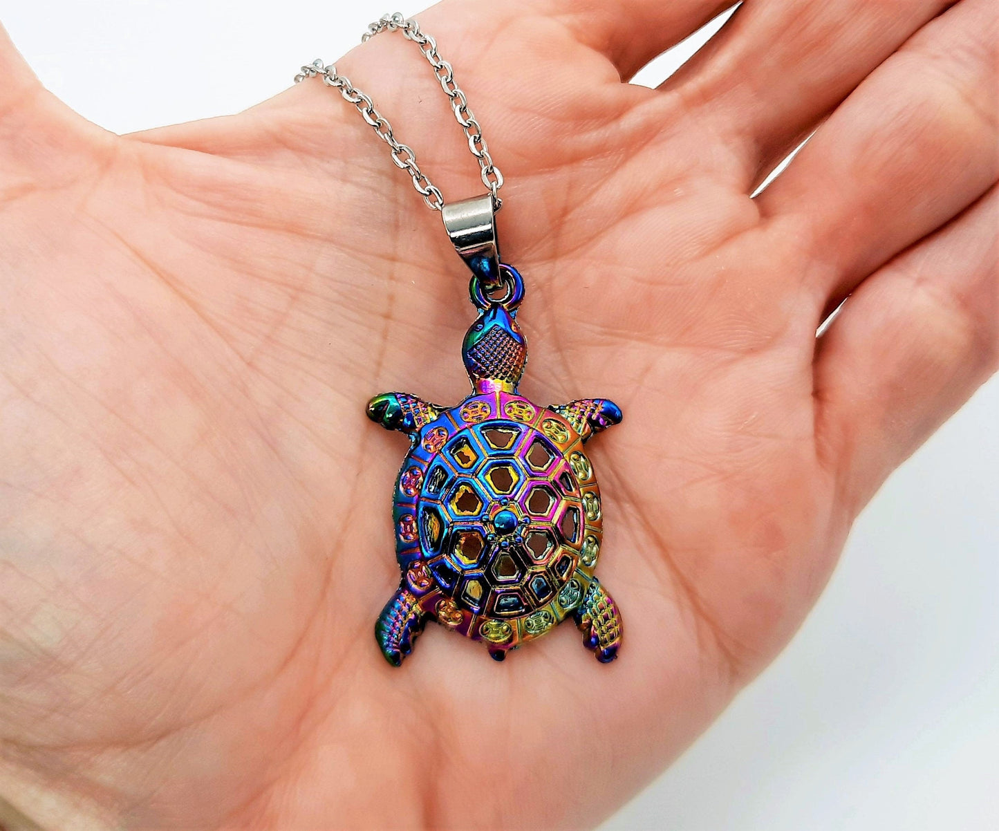 Rainbow Chromium Turtle Necklace