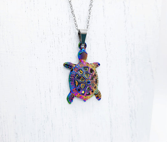 Rainbow Chromium Turtle Necklace