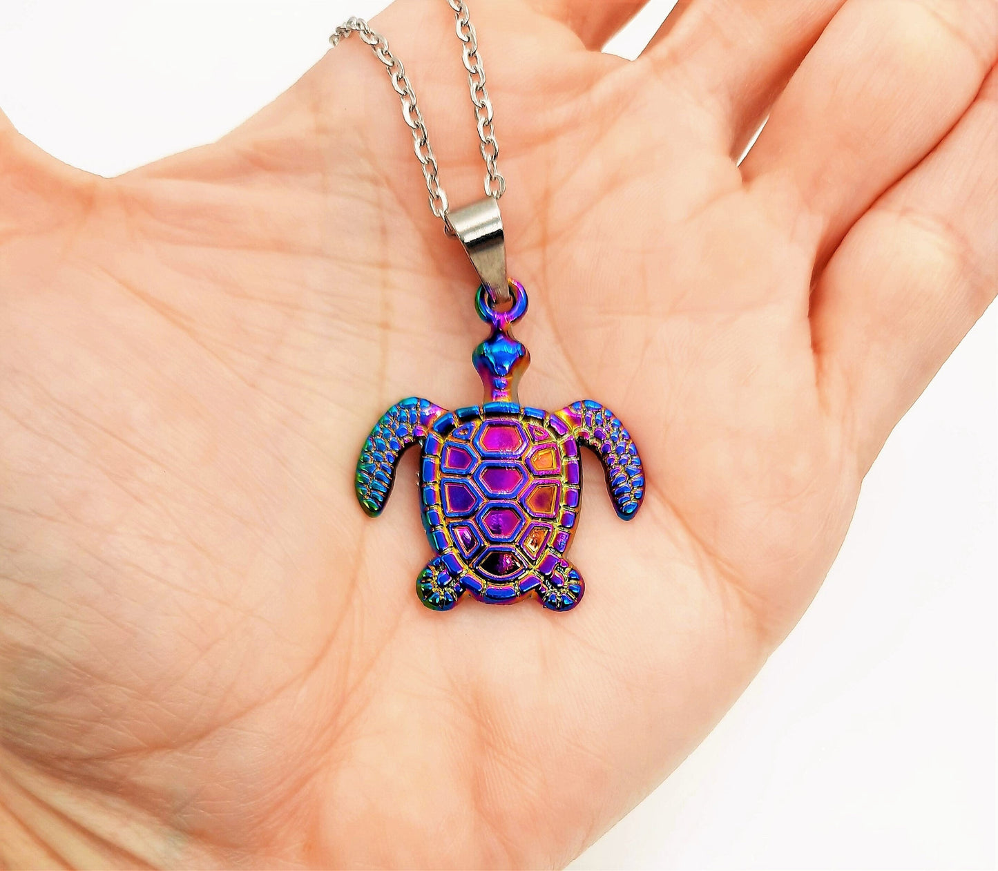 Rainbow Chromium Turtle / Tortoise Necklace