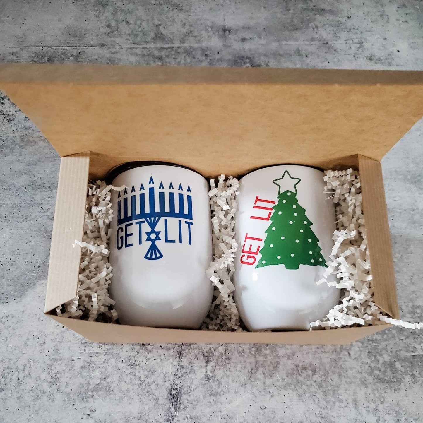 Believe in Miracles Chrismukkah Wine Tumblers