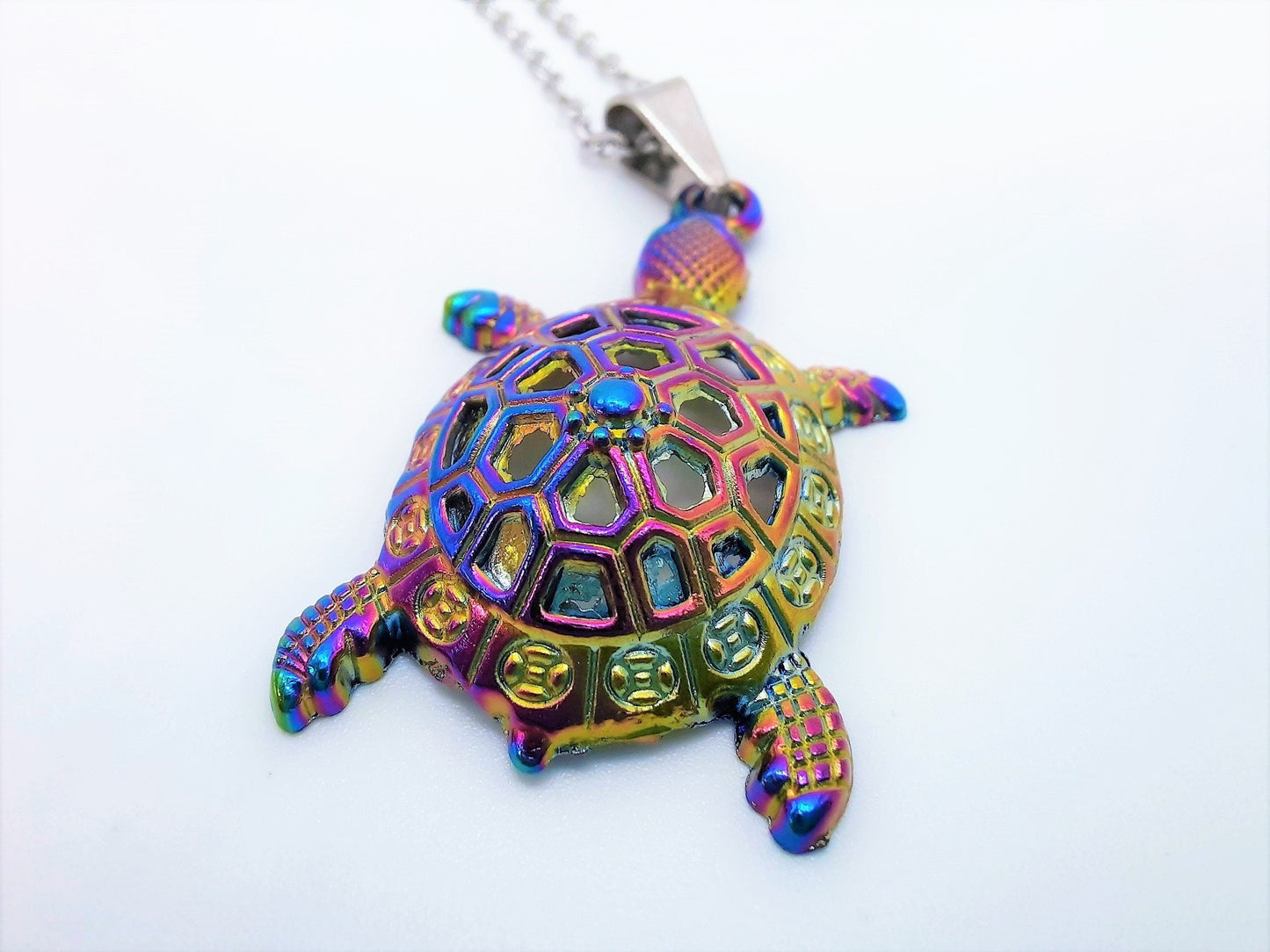 Rainbow Chromium Turtle Necklace