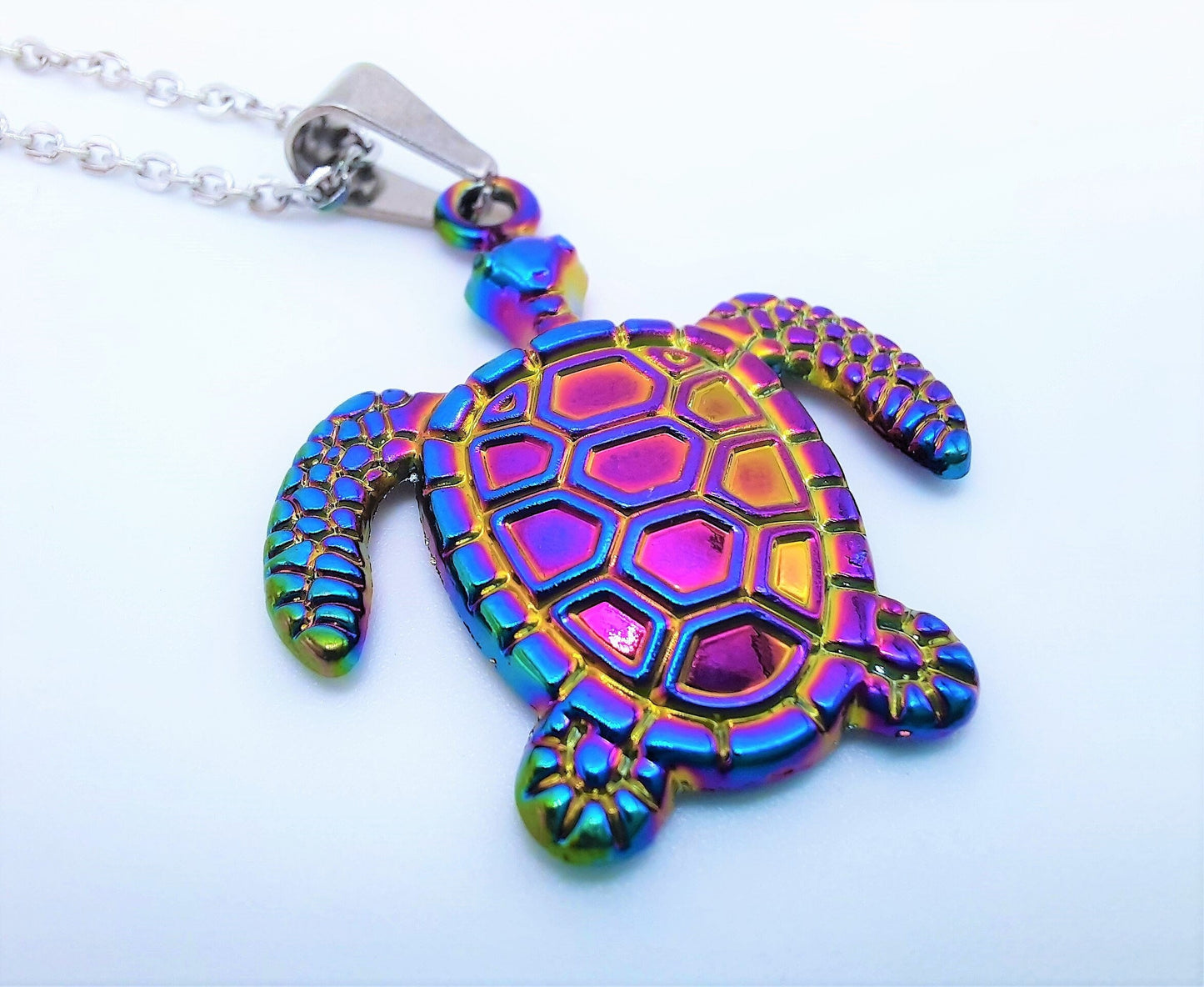 Rainbow Chromium Turtle / Tortoise Necklace