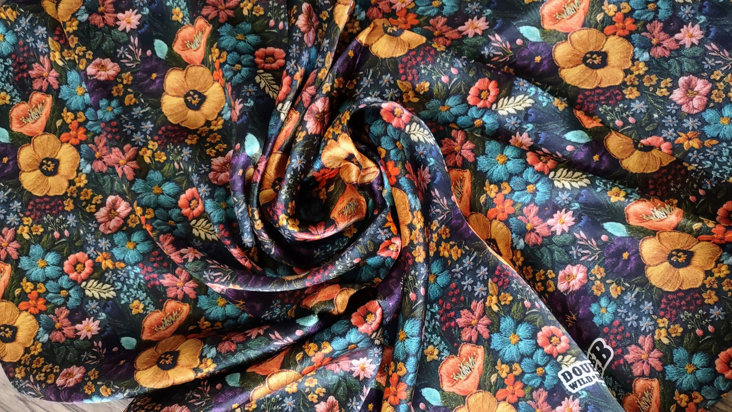 Wild Rag 100% SILK Dark Blue Green and Gold Embroidered print Western Neck Scarf Bandanna by Double B Wild Rags