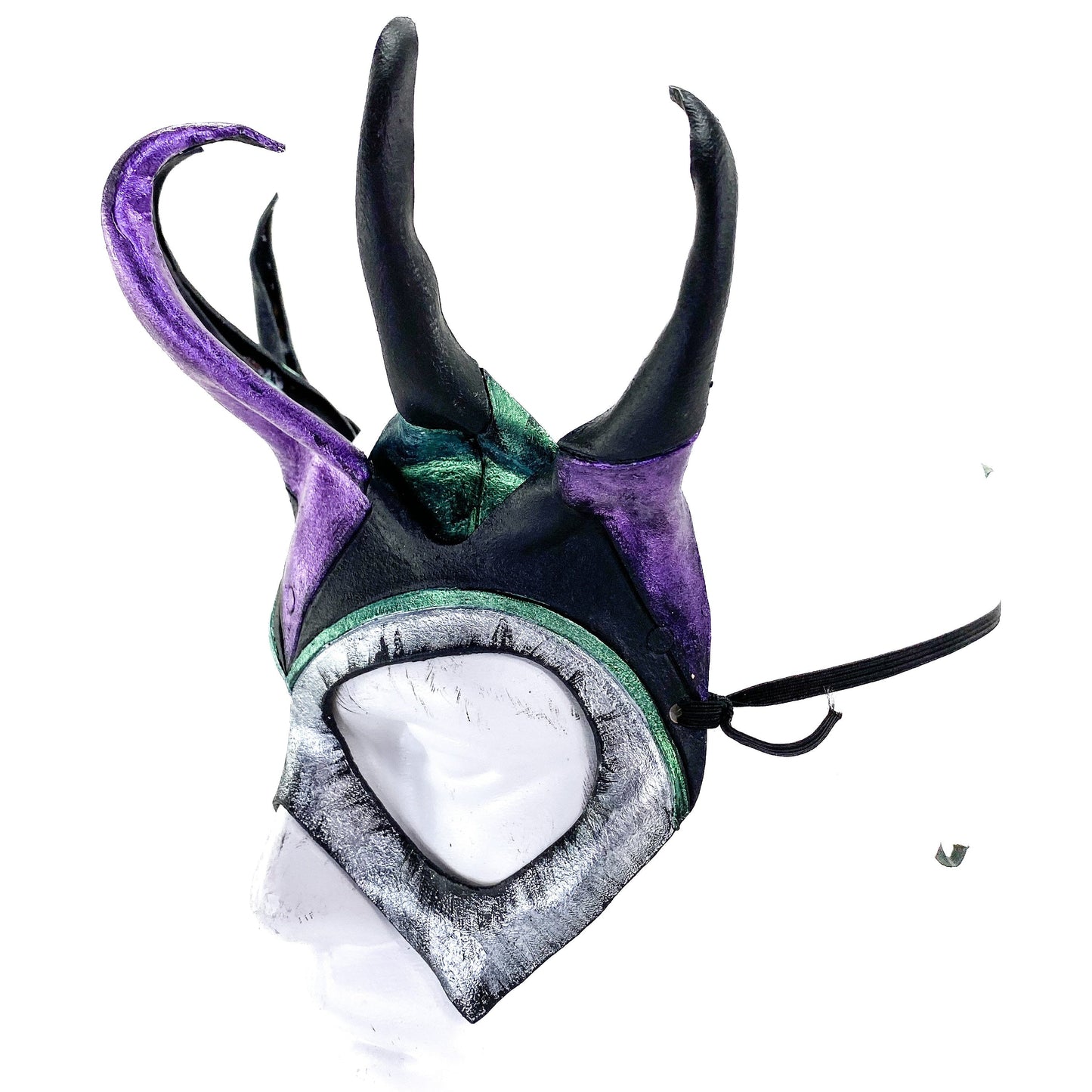 Five Point Jester Eye Mask in Purple and Green - Handmade Genuine Leather