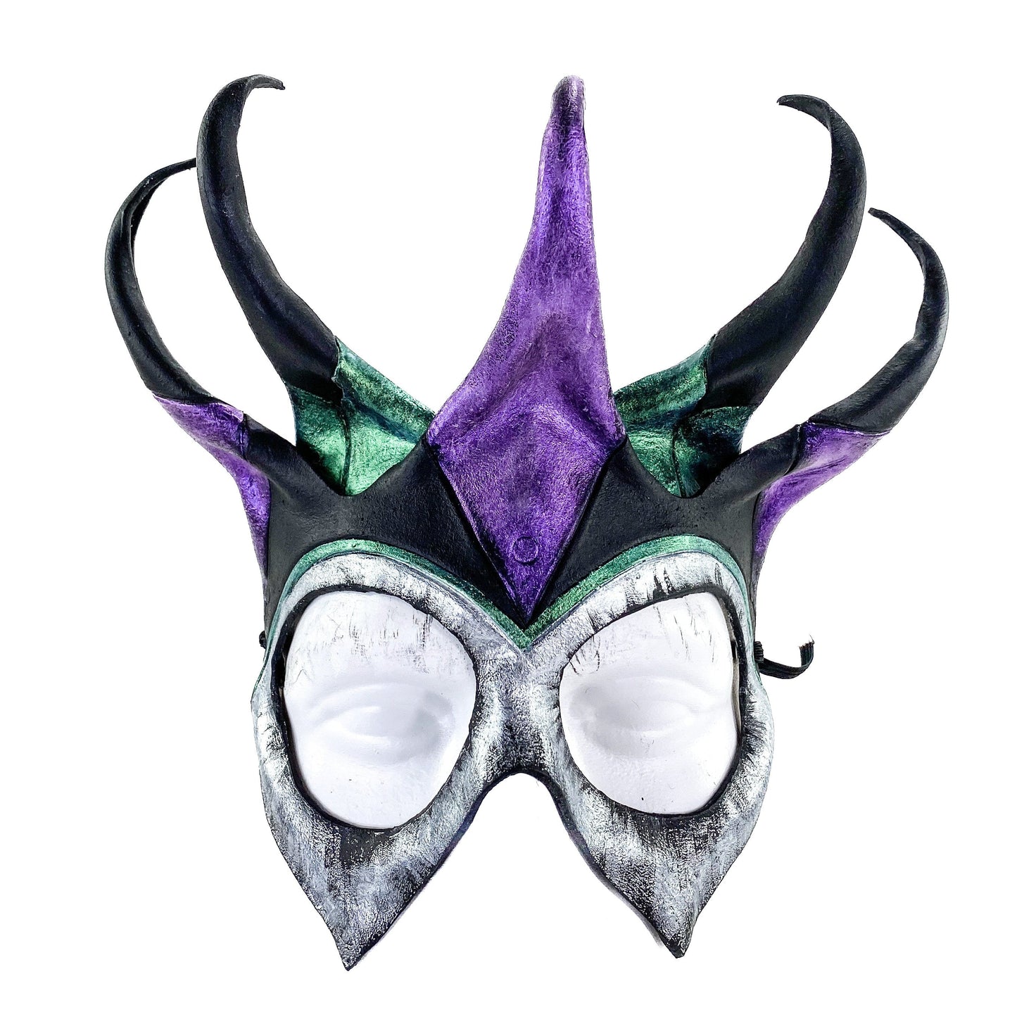 Five Point Jester Eye Mask in Purple and Green - Handmade Genuine Leather