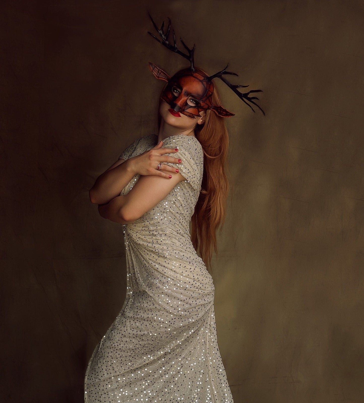 Geometric Buck Deer Genuine Leather Mask