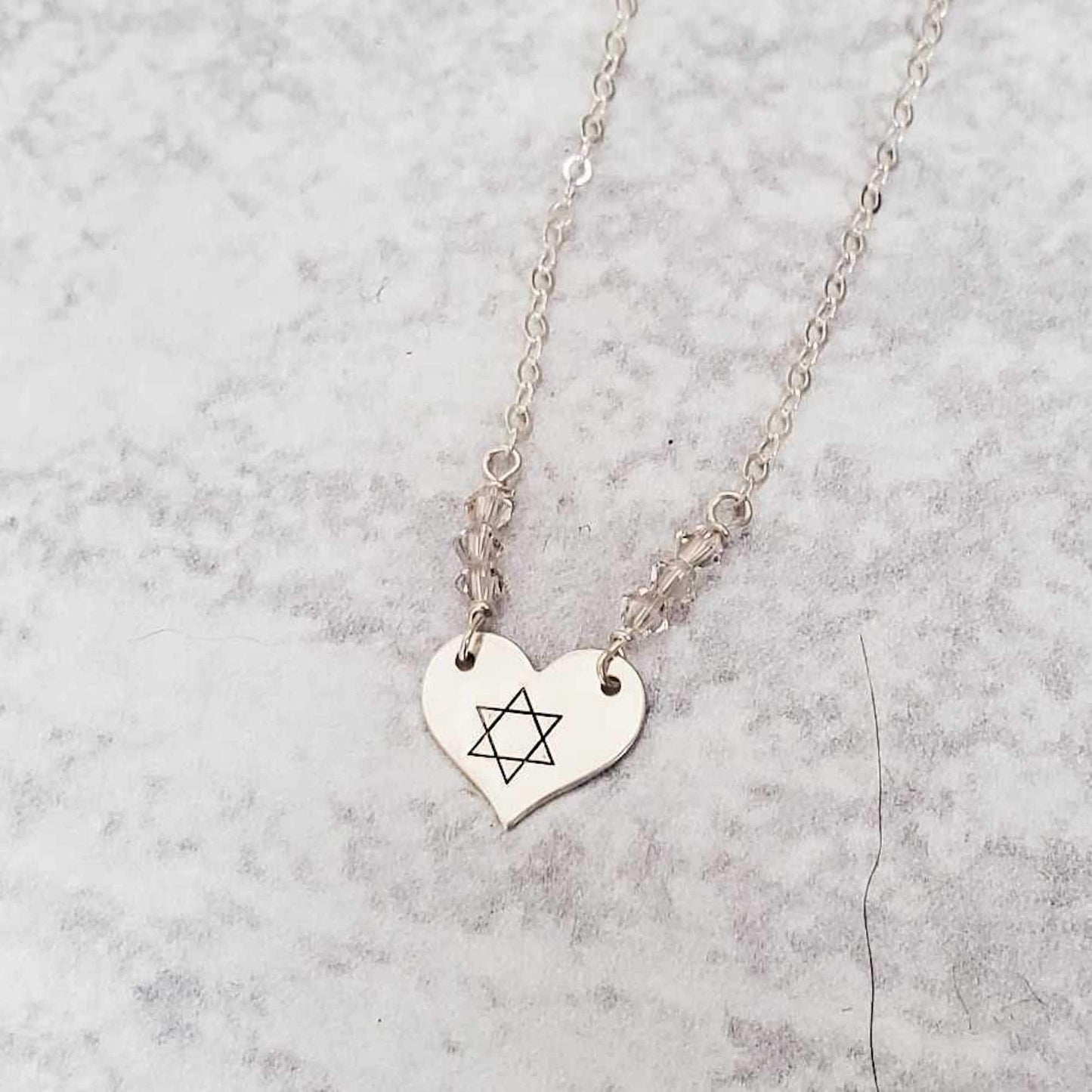 Dainty Star of David Gold Heart Necklace with Austrian Crystals