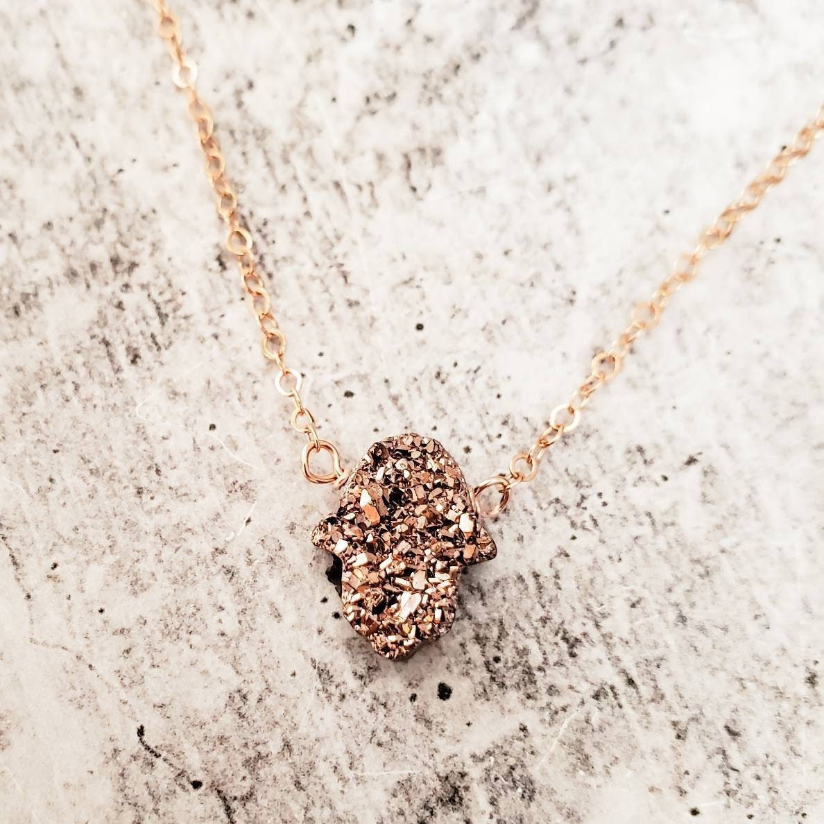 Druzy Crystal Hamsa Pendant Necklace