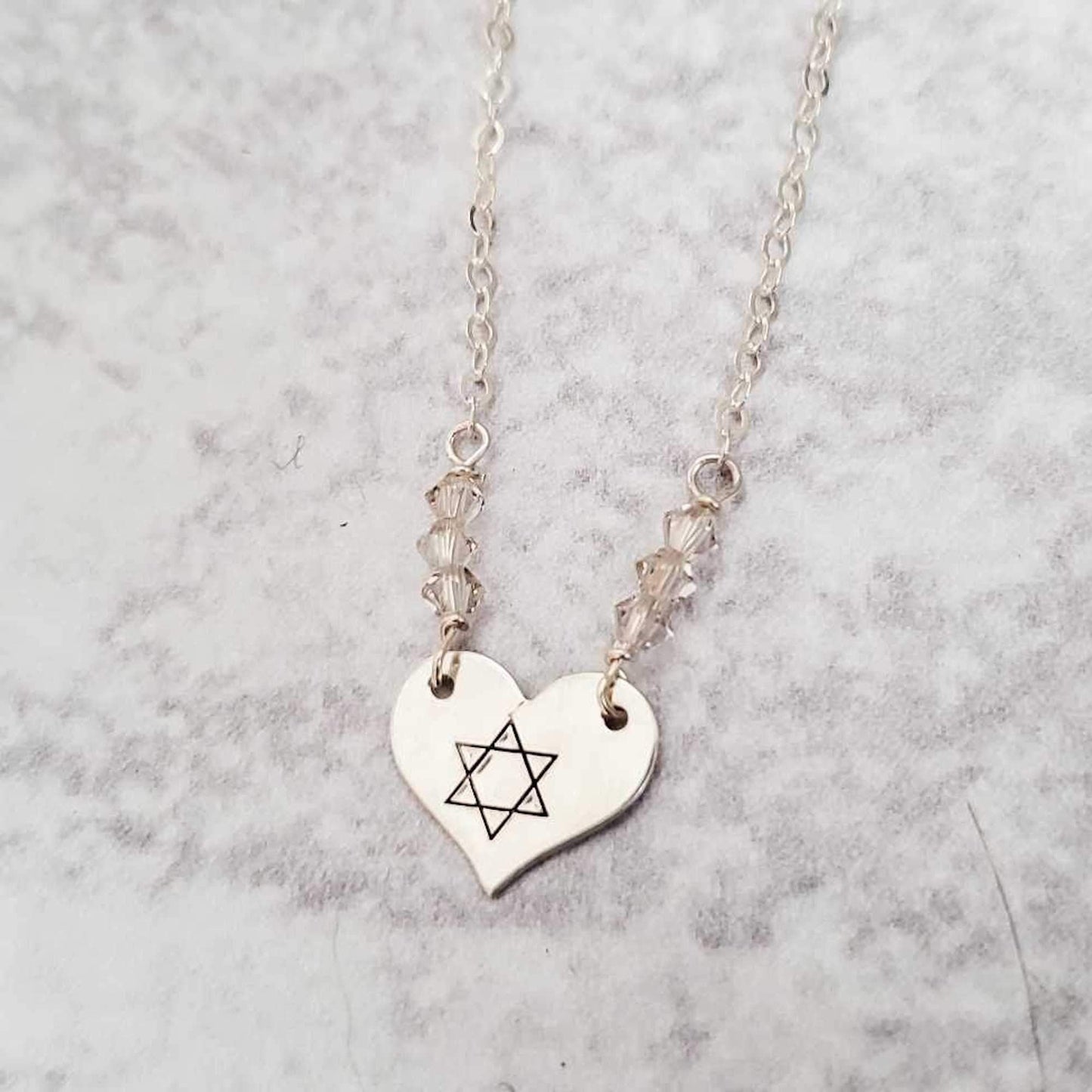 Dainty Star of David Gold Heart Necklace with Austrian Crystals