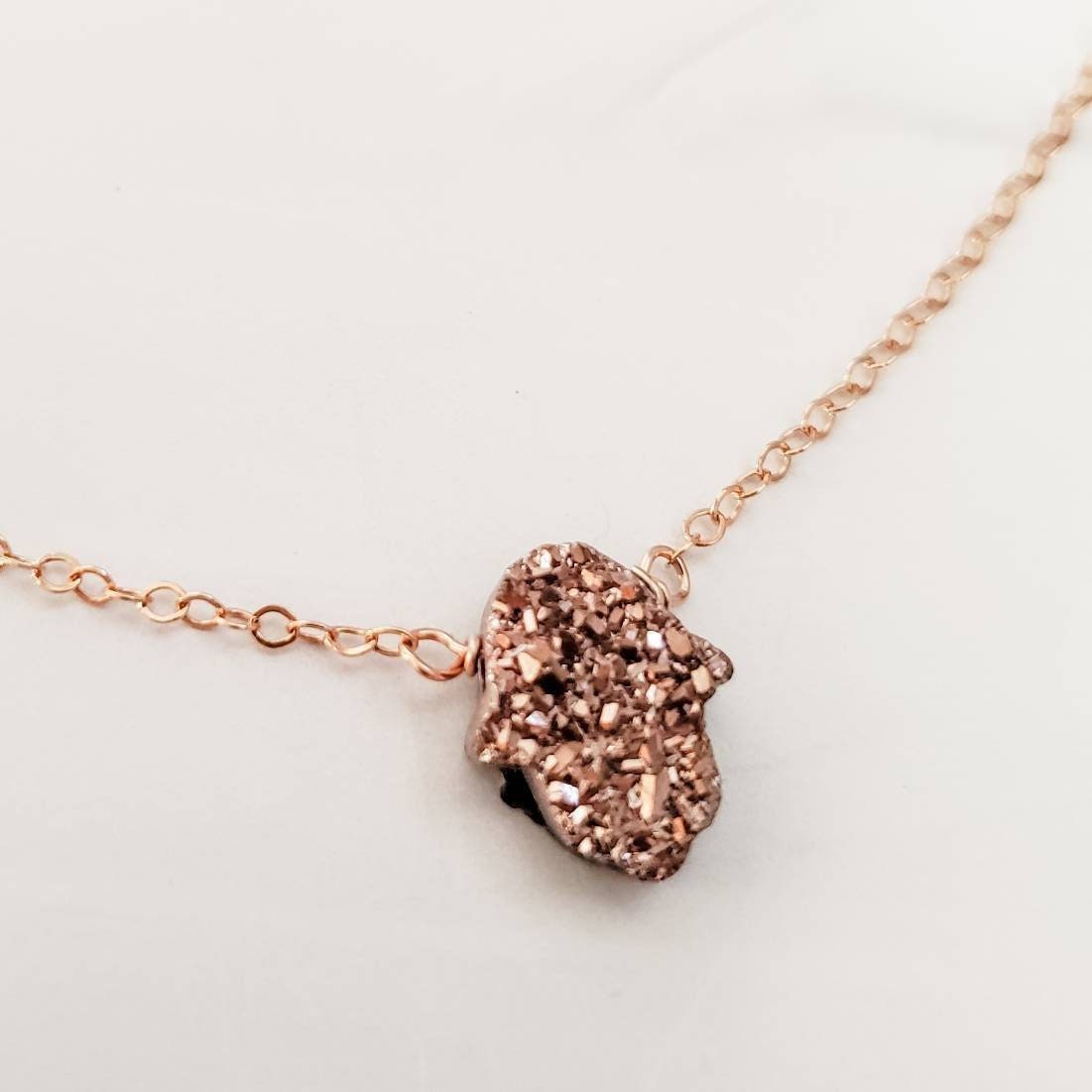 Druzy Crystal Hamsa Pendant Necklace