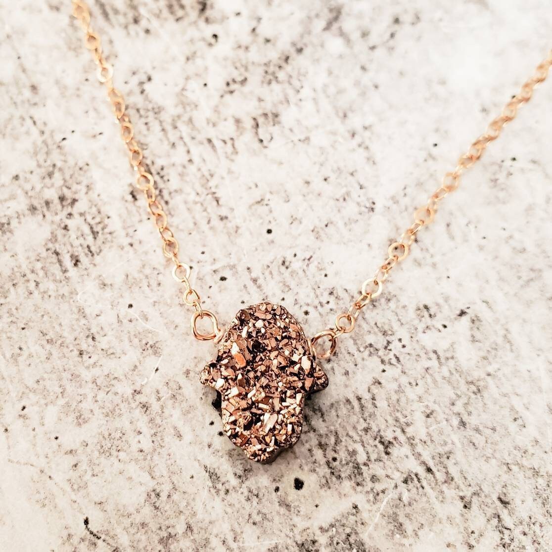 Druzy Crystal Hamsa Pendant Necklace