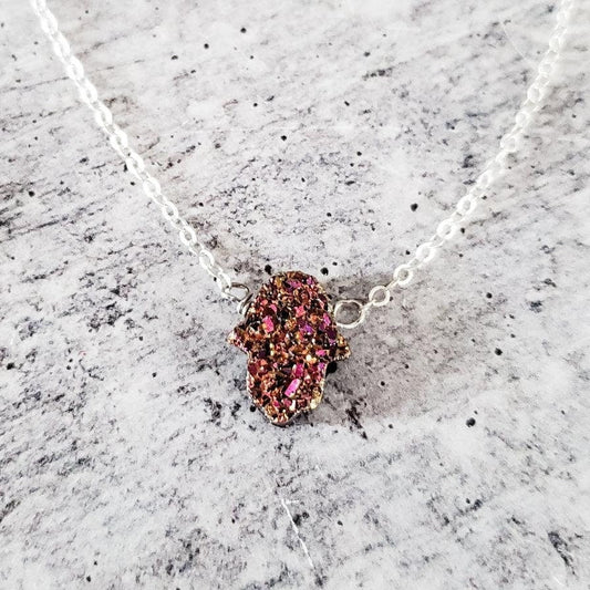 Druzy Crystal Hamsa Pendant Necklace