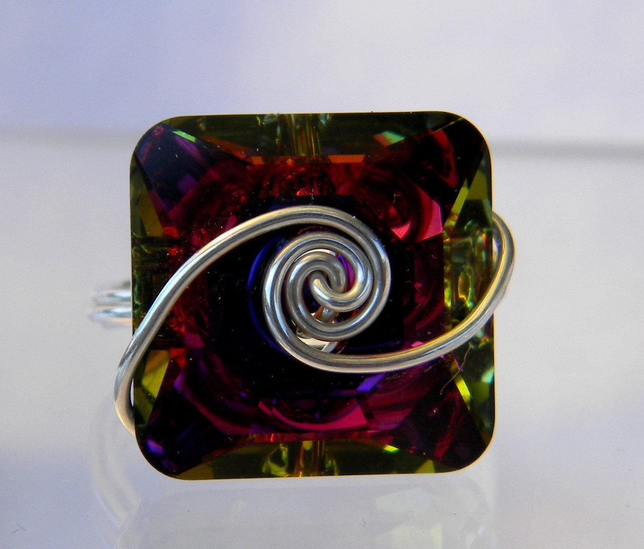 Sterling Silver Crystal Volcano Square Ring