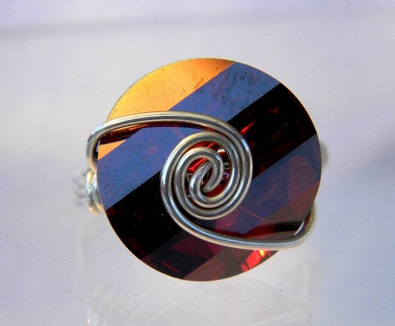 Sterling Silver Crystal Red Magma Potato Chip Ring