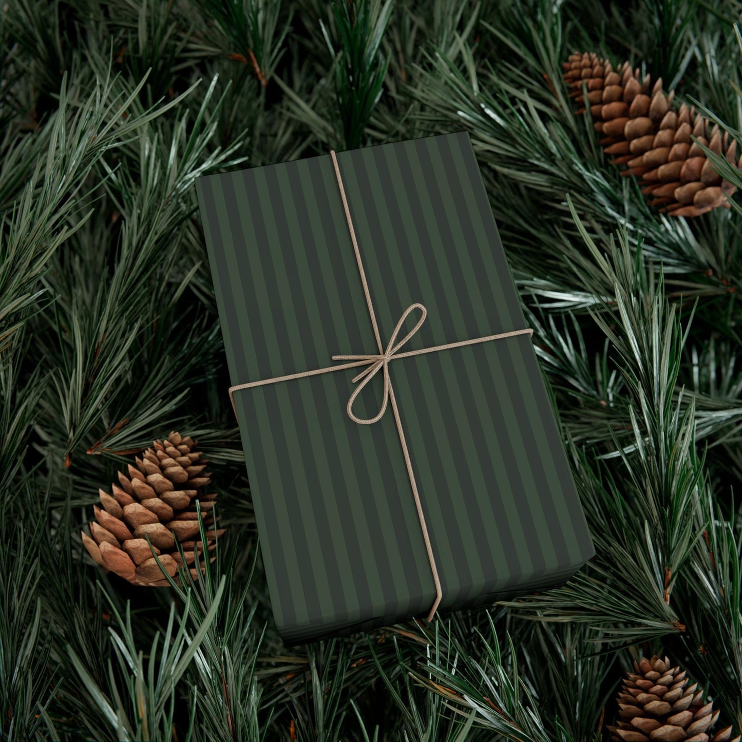 Dark Green Striped Holiday Wrapping Paper