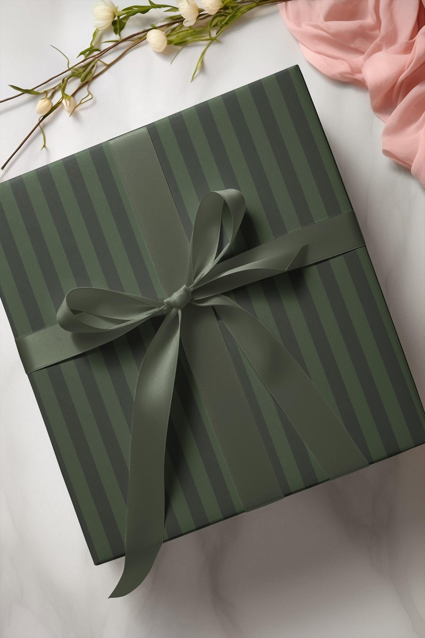 Dark Green Striped Holiday Wrapping Paper