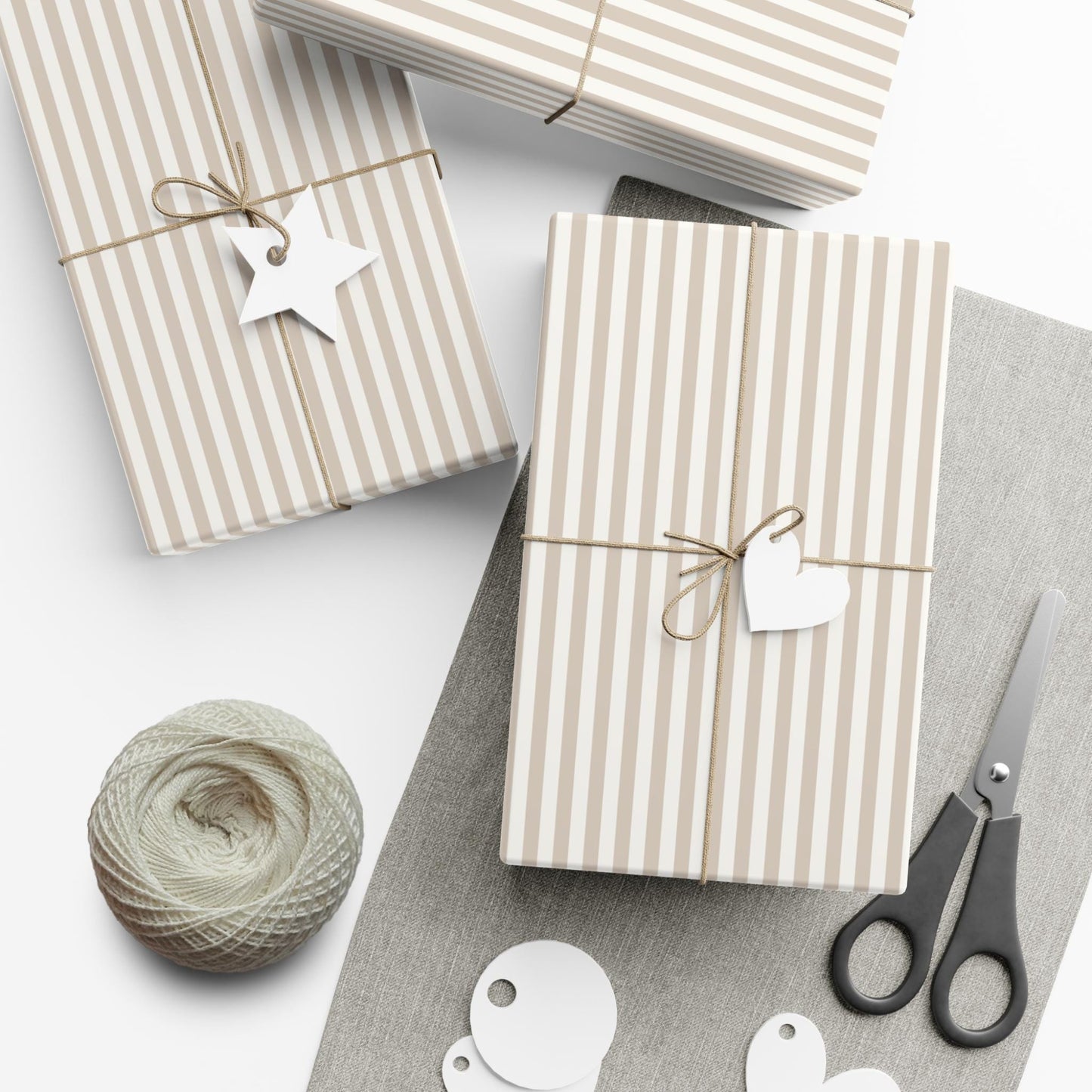 Beige Neutral Striped Holiday Wrapping Paper