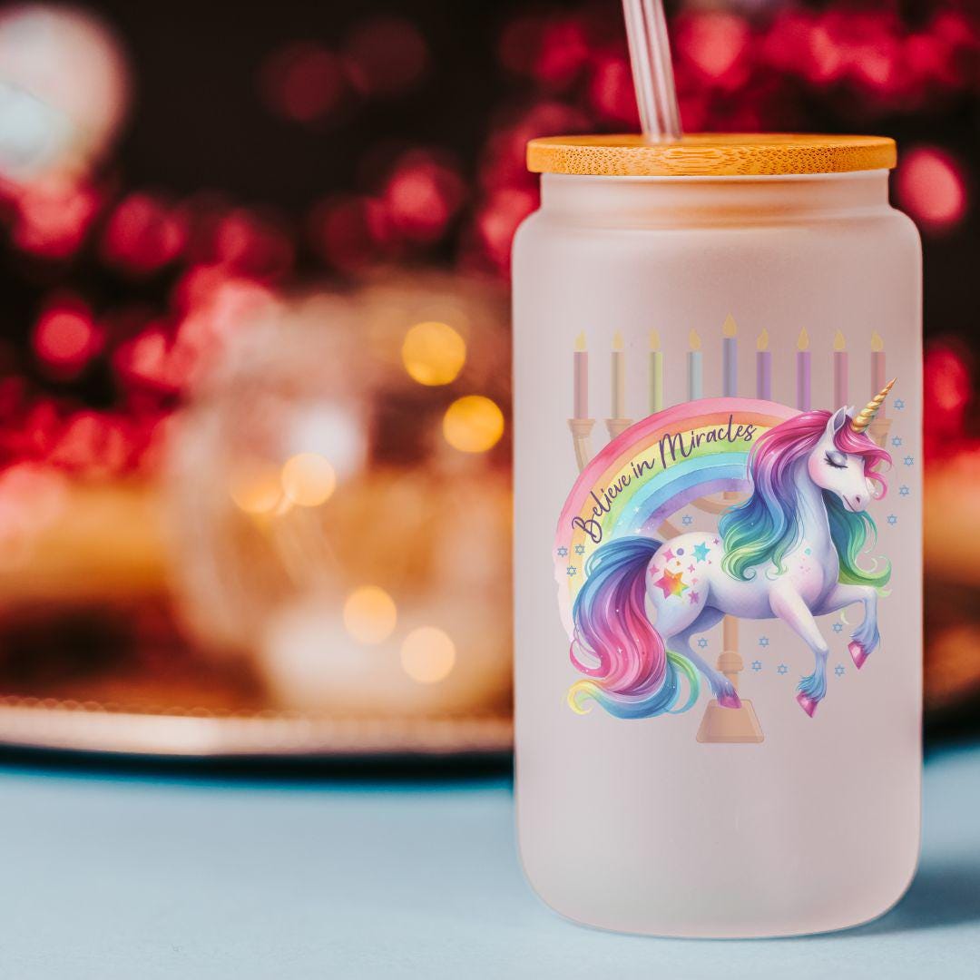 Believe in Miracles Unicorn Printed Glass Can Cup