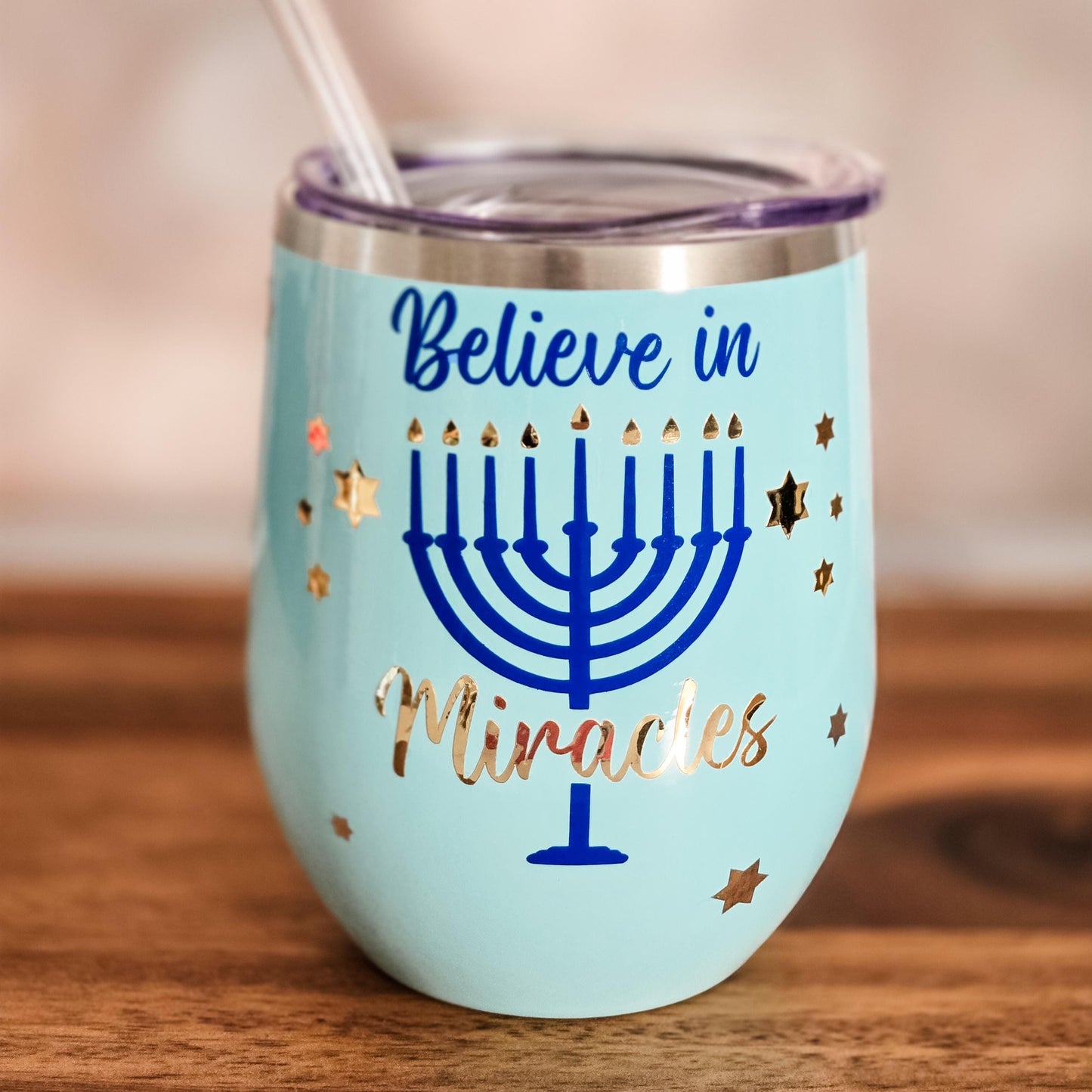 Believe in Miracles Chrismukkah Wine Tumblers