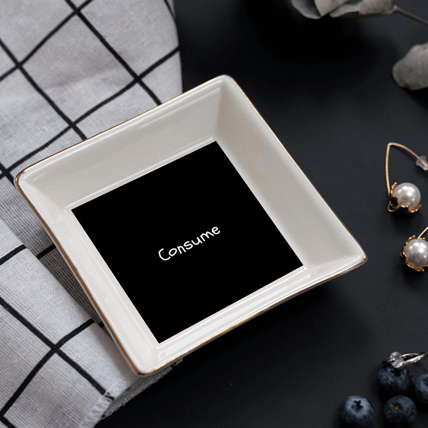 Custom Ceramic Square Dinner Plates Appetizer Plates 1 Pc ,2 Pcs, 4 Pcs - "Consume" - Premium Dinner Plate from Concordia Style Boutique - Just $25.78! Shop now at Concordia Style Boutique