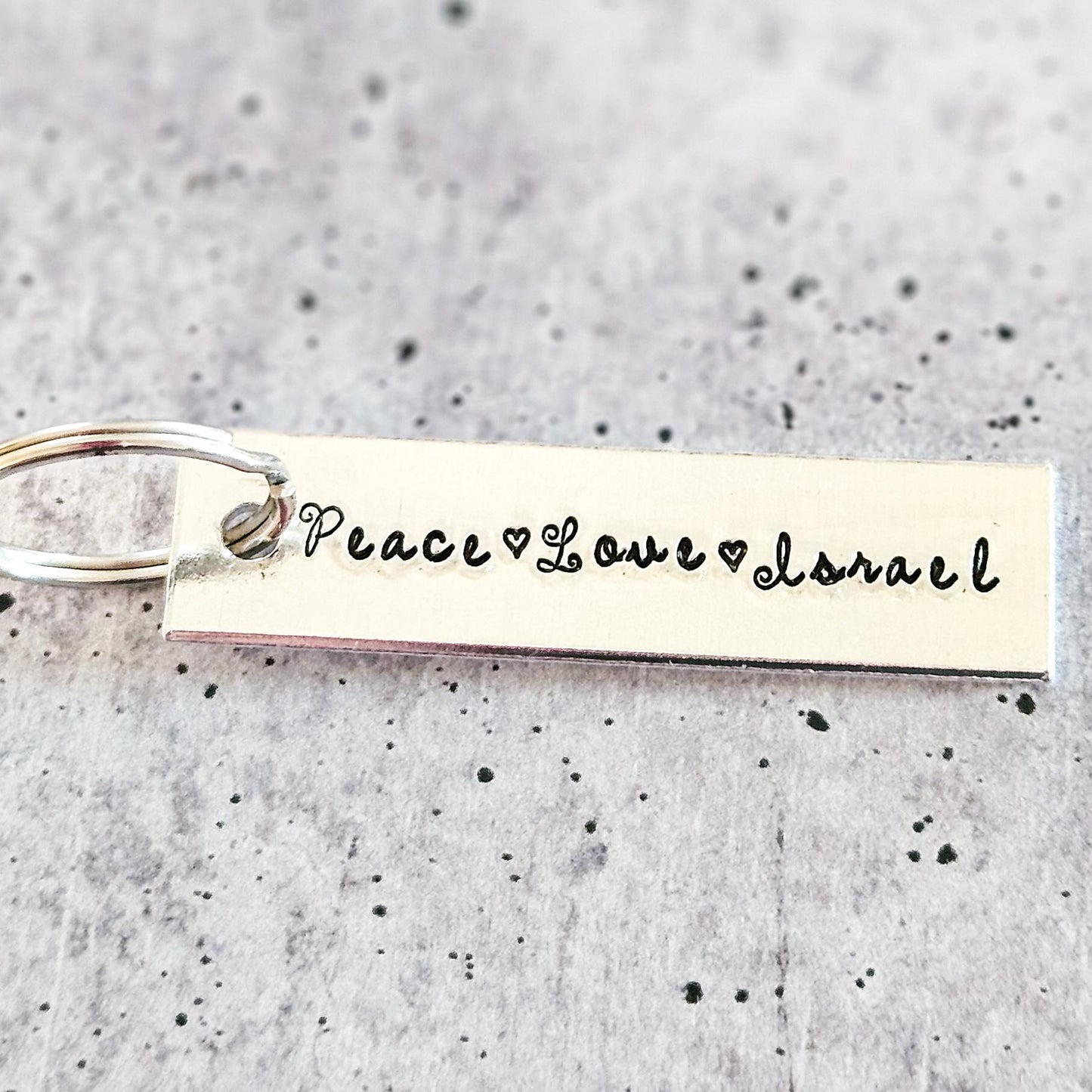 Peace Love Israel Silver Aluminum Keychain