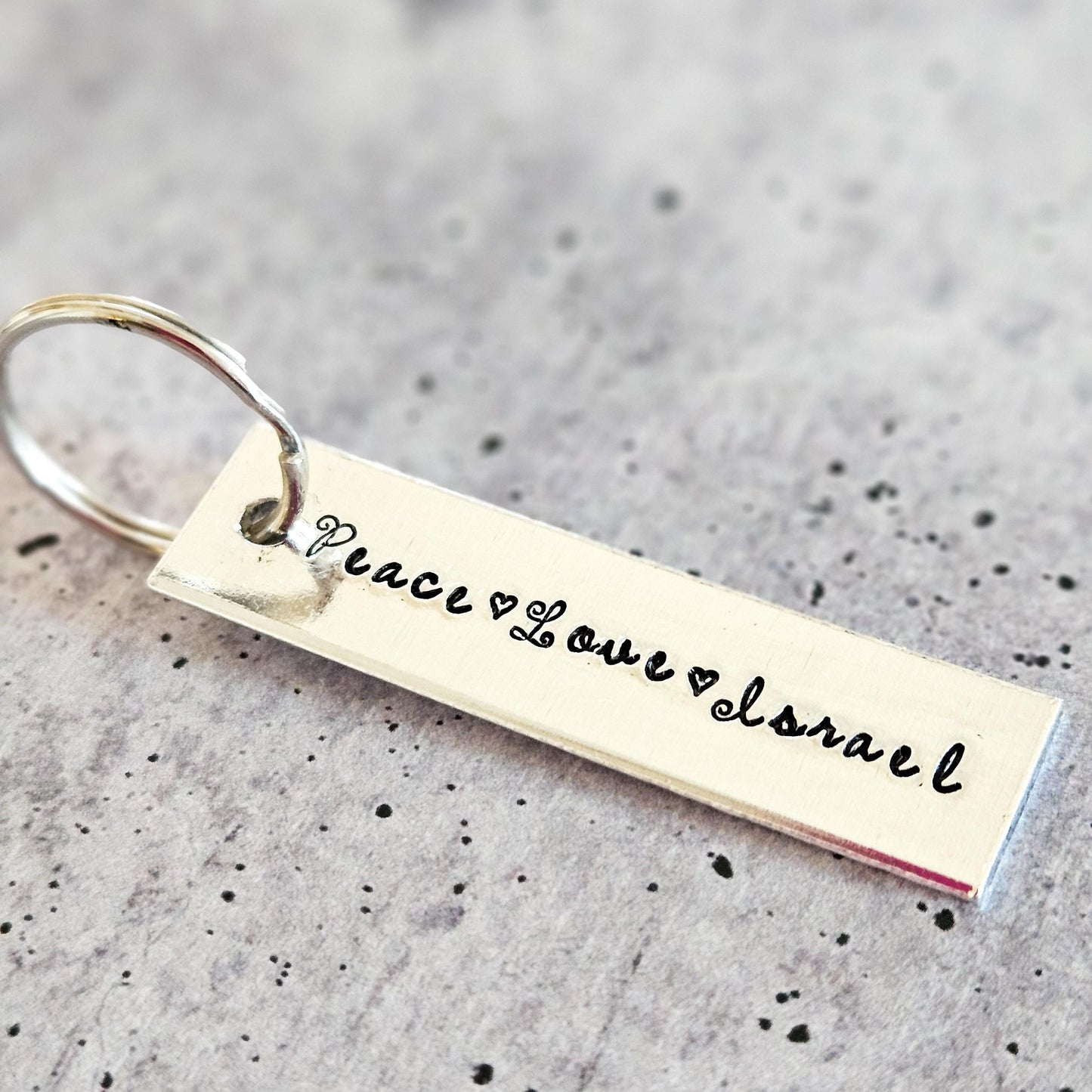 Peace Love Israel Silver Aluminum Keychain