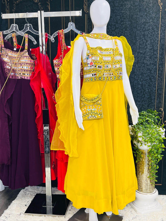 Chiffon long kurti with mirror work