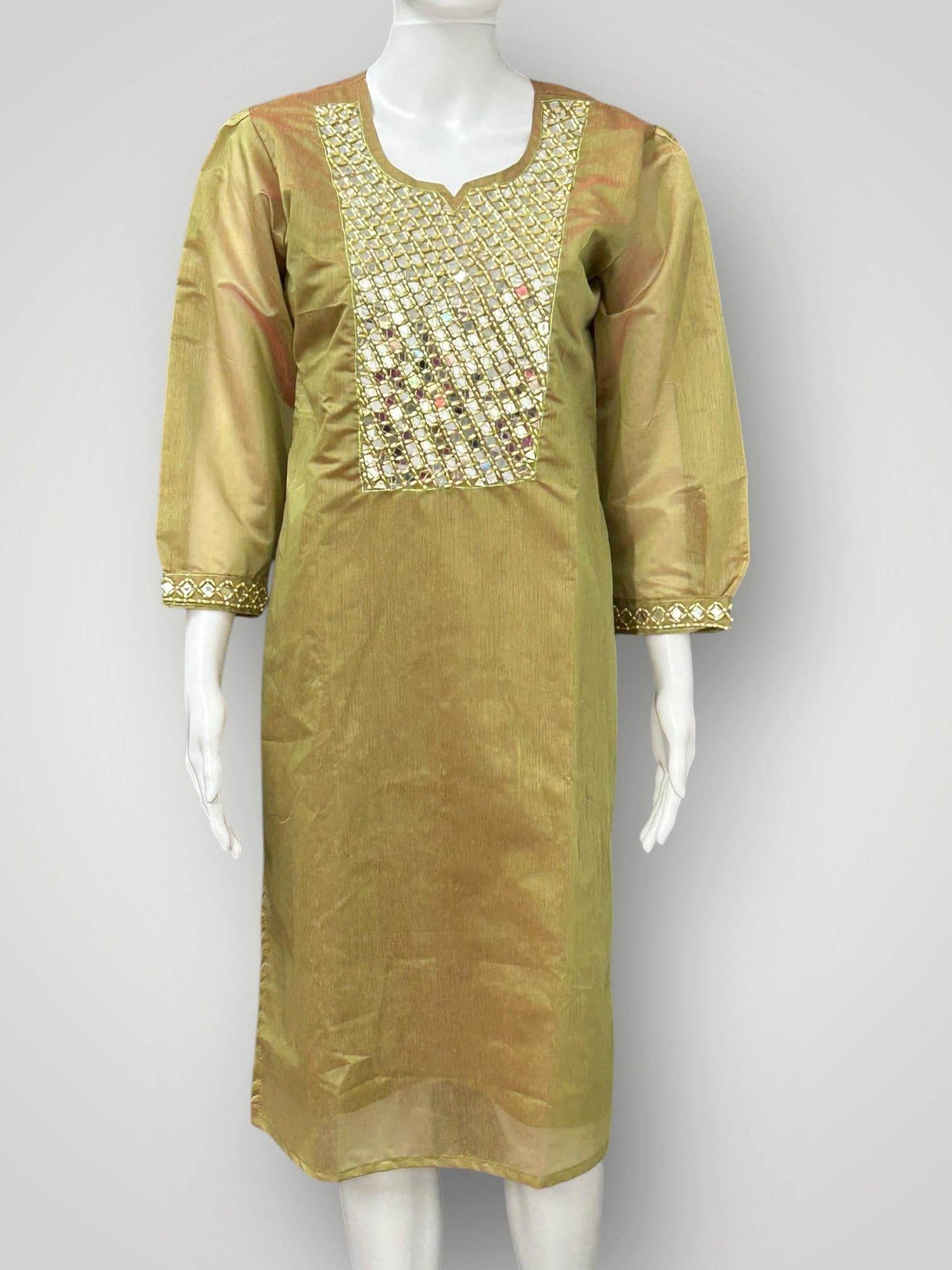 Chanderi silk real mirror work kurti