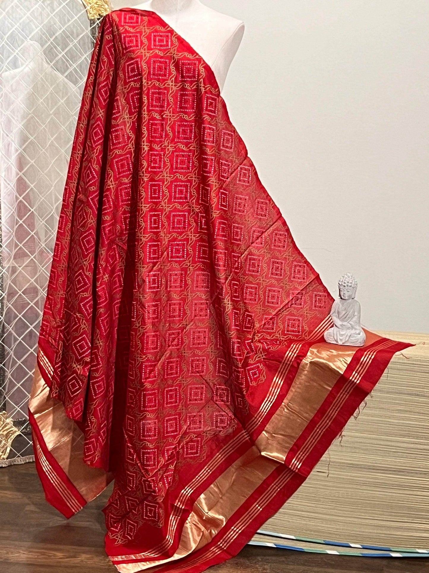 Bandhani print dupatta, cotton silk dupatta with bandhani print
