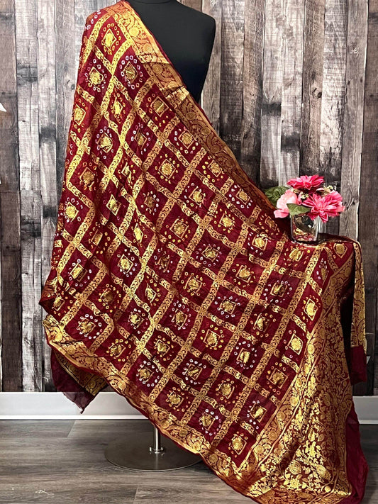 Bandhani silk dupatta ,bandhej dupatta , traditional Indian dupatta