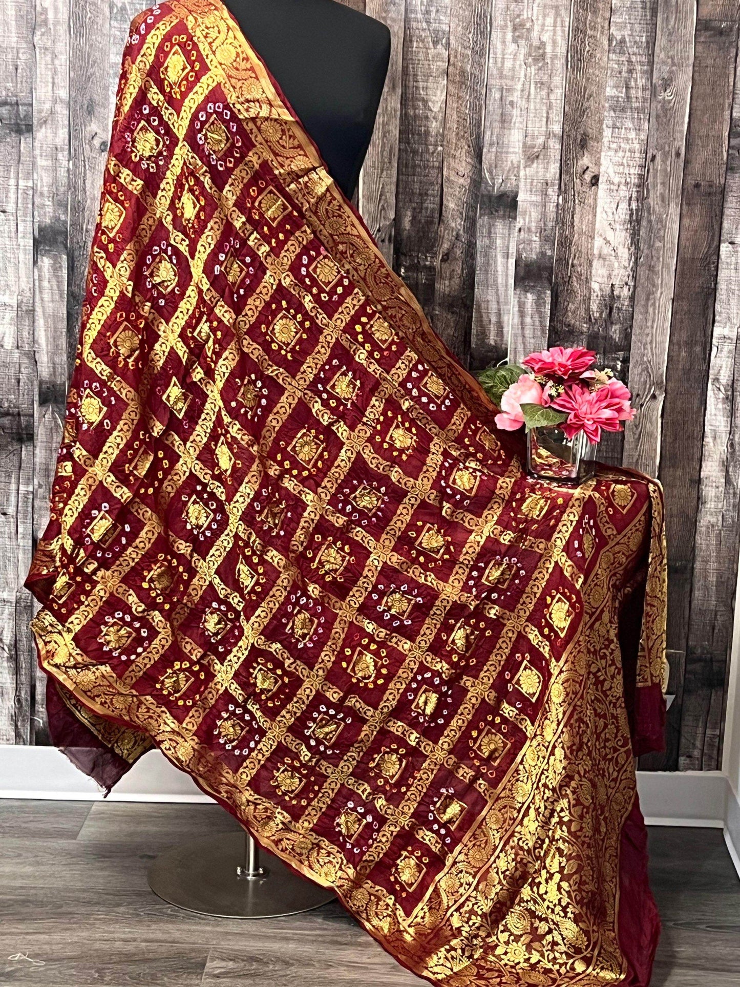 Bandhani silk dupatta ,bandhej dupatta , traditional Indian dupatta