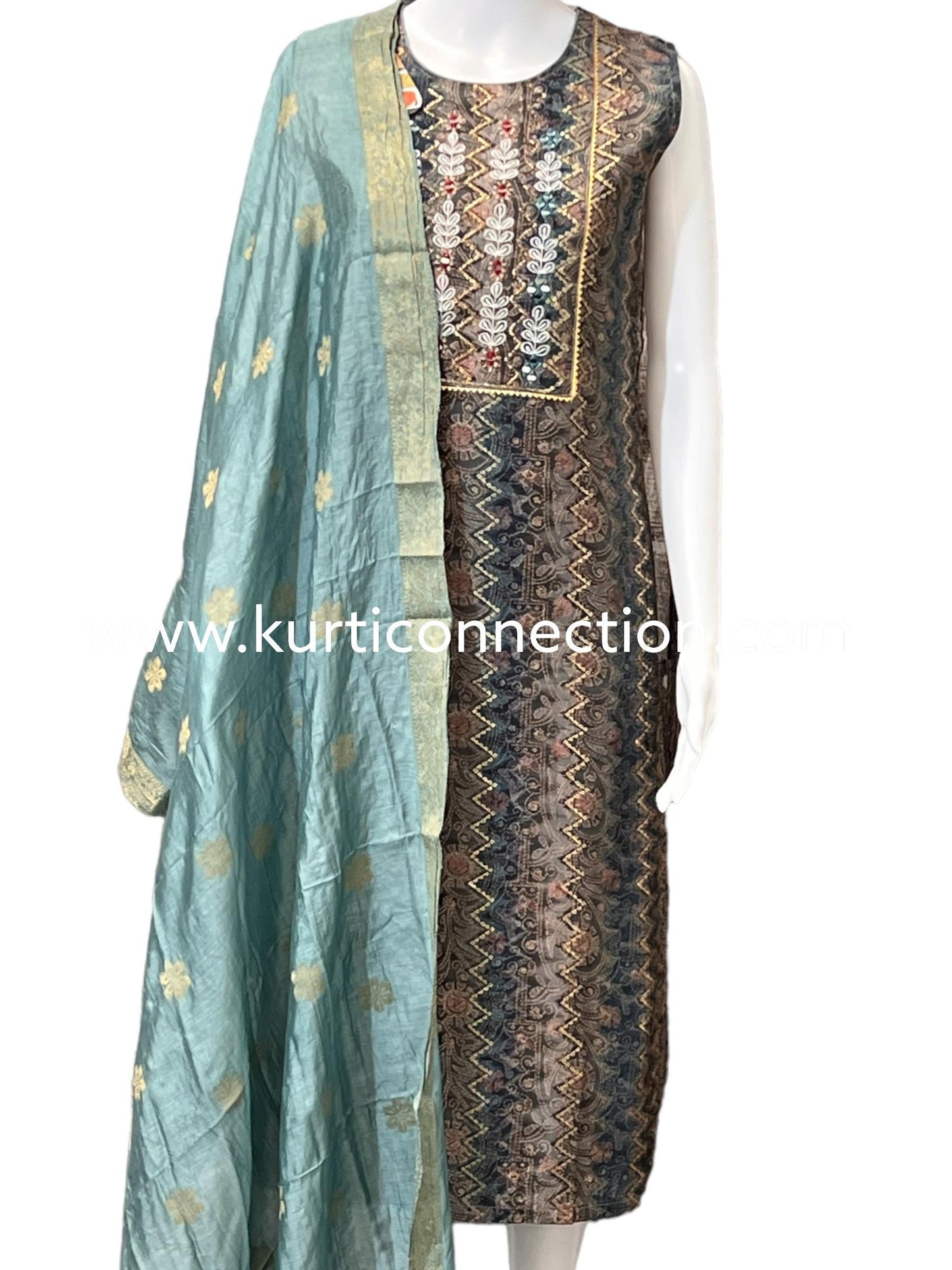 Chanderi silk suit with stretchable pant