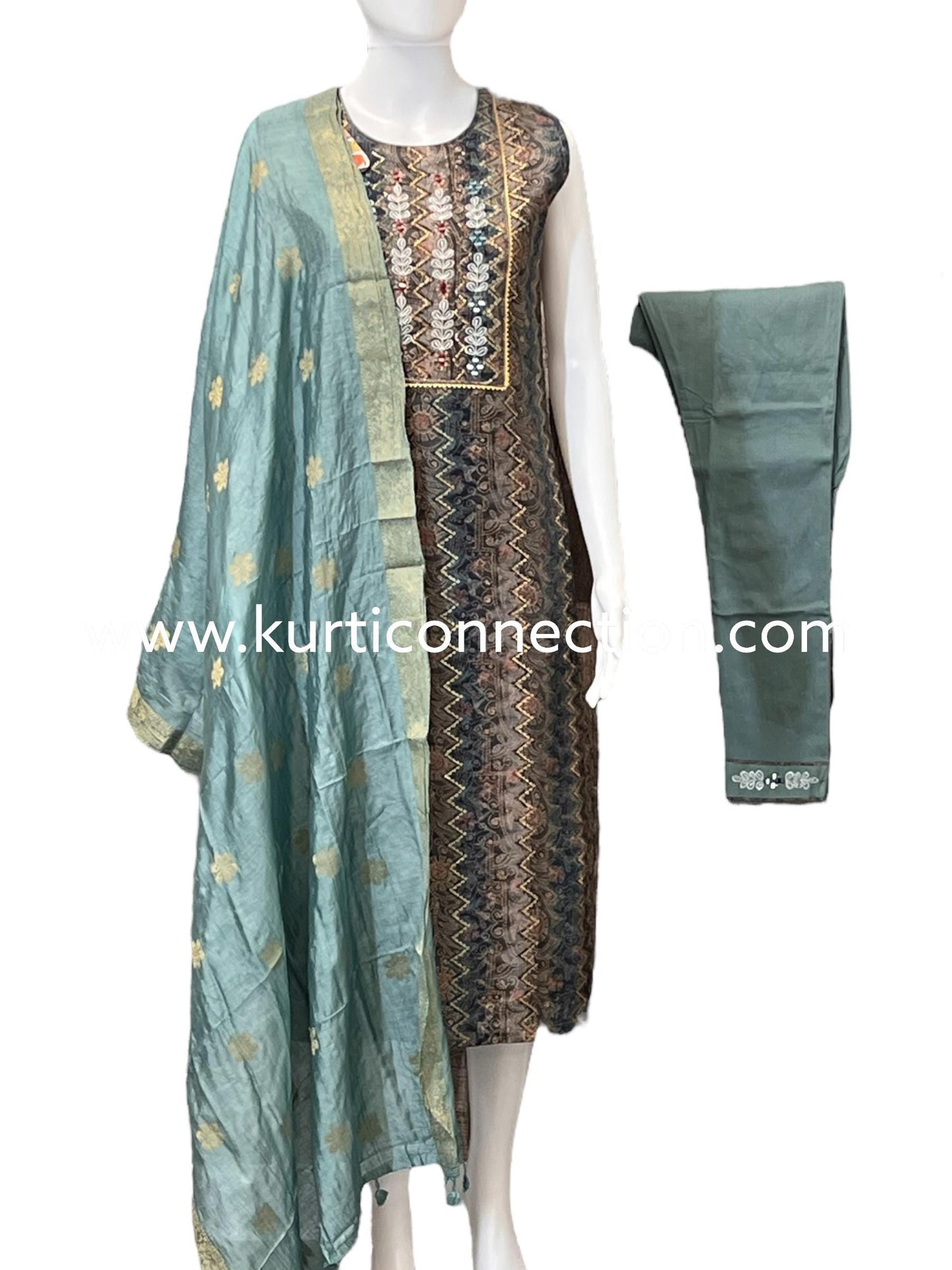 Chanderi silk suit with stretchable pant
