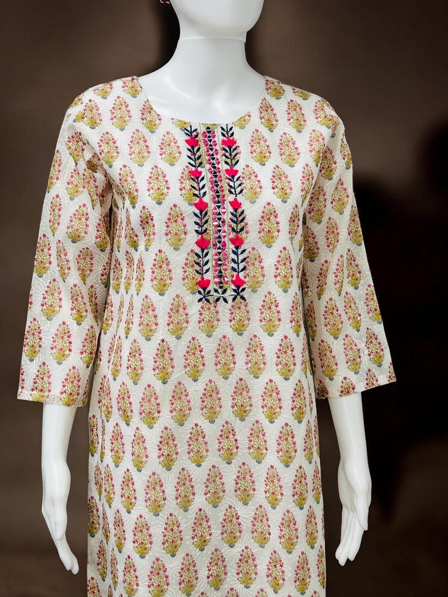 Chikankari cotton Kurti with block print
