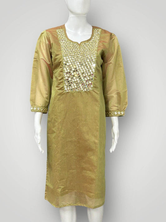 Chanderi silk real mirror work kurti