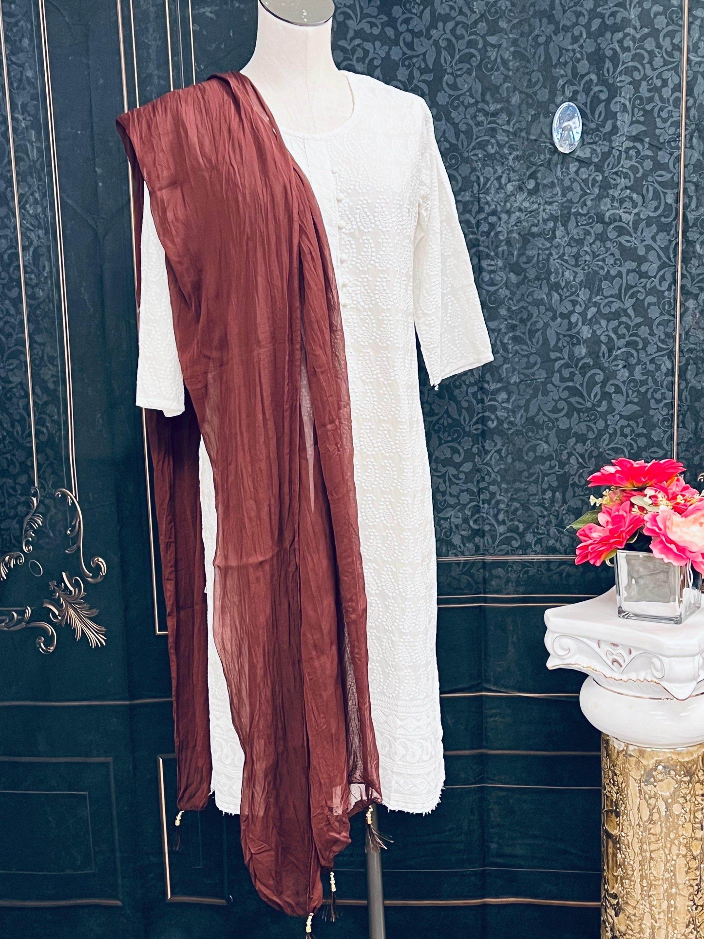 Chocolate brown chiffon dupatta
