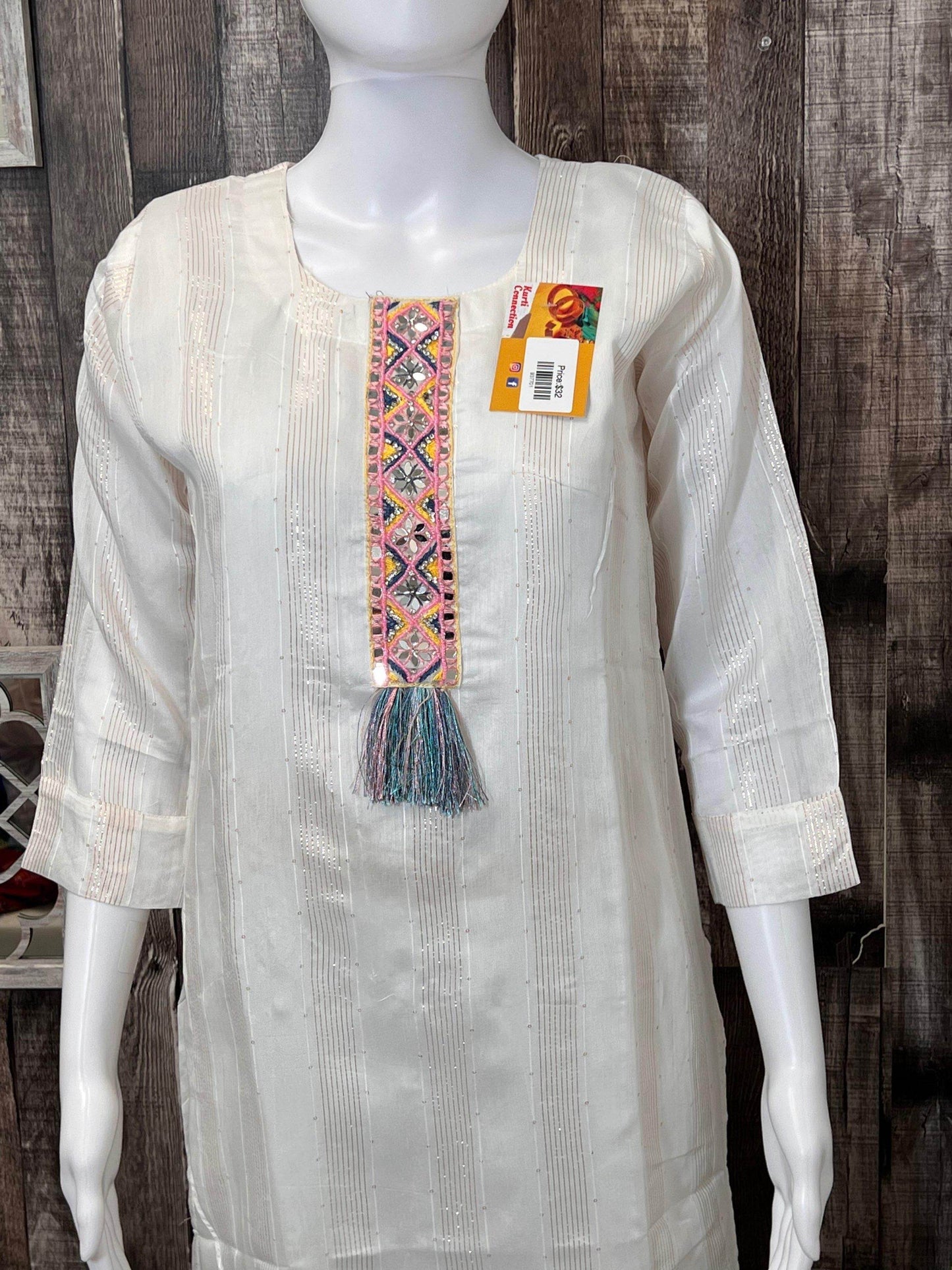Chanderi silk white kurti