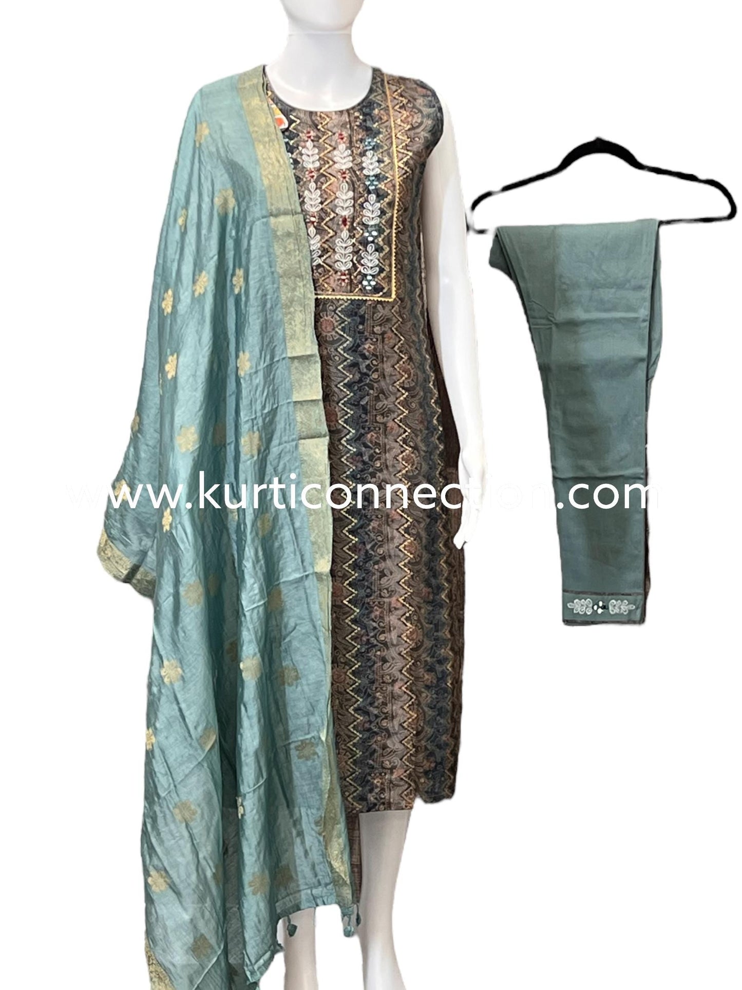 Chanderi silk suit with stretchable pant