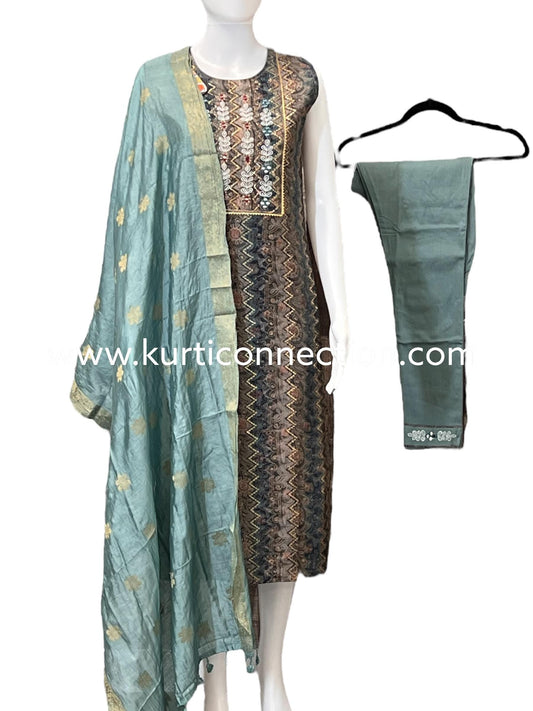 Chanderi silk suit with stretchable pant