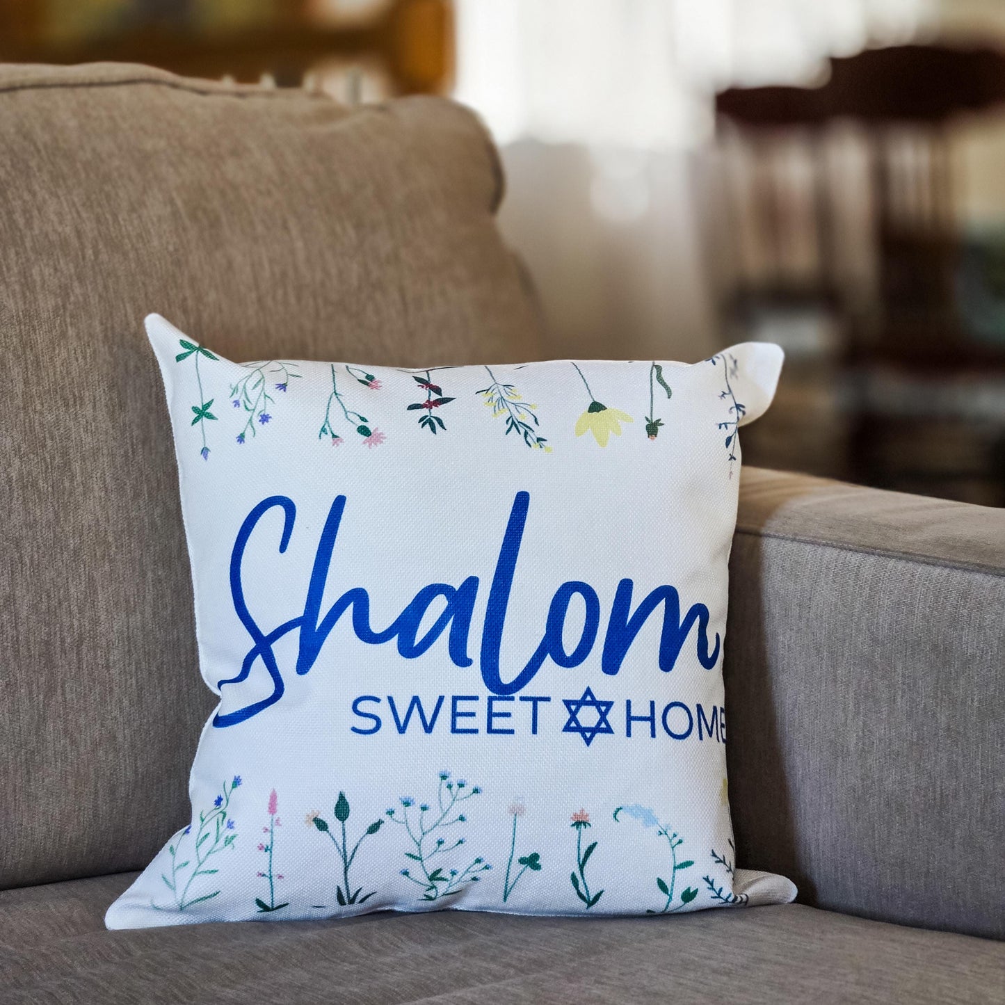 Shalom Sweet Home Wildflower Throw Pillow for Shavuot