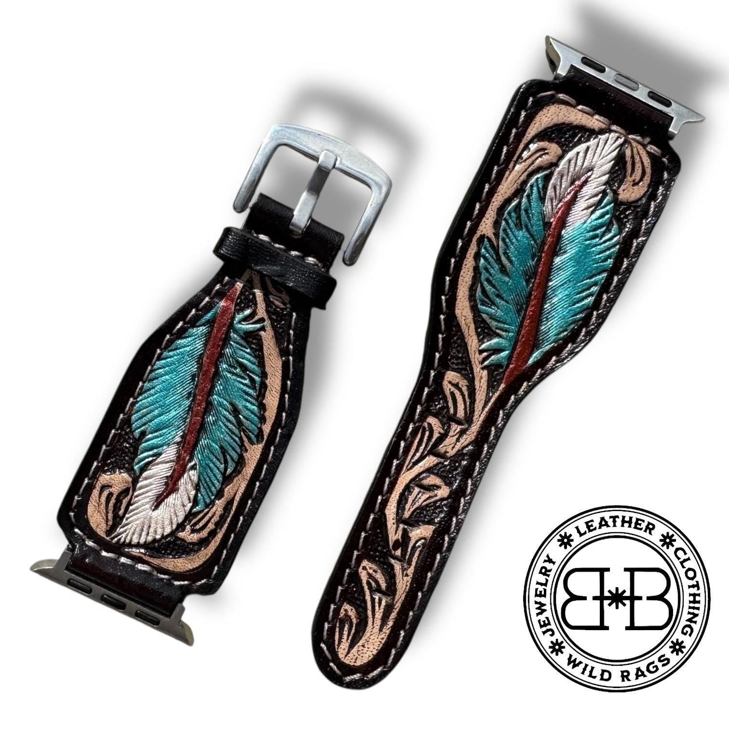 Western Tooled Leather Floral Watch Band by Double B Wild Rags Fits 42mm 44mm 45mm
