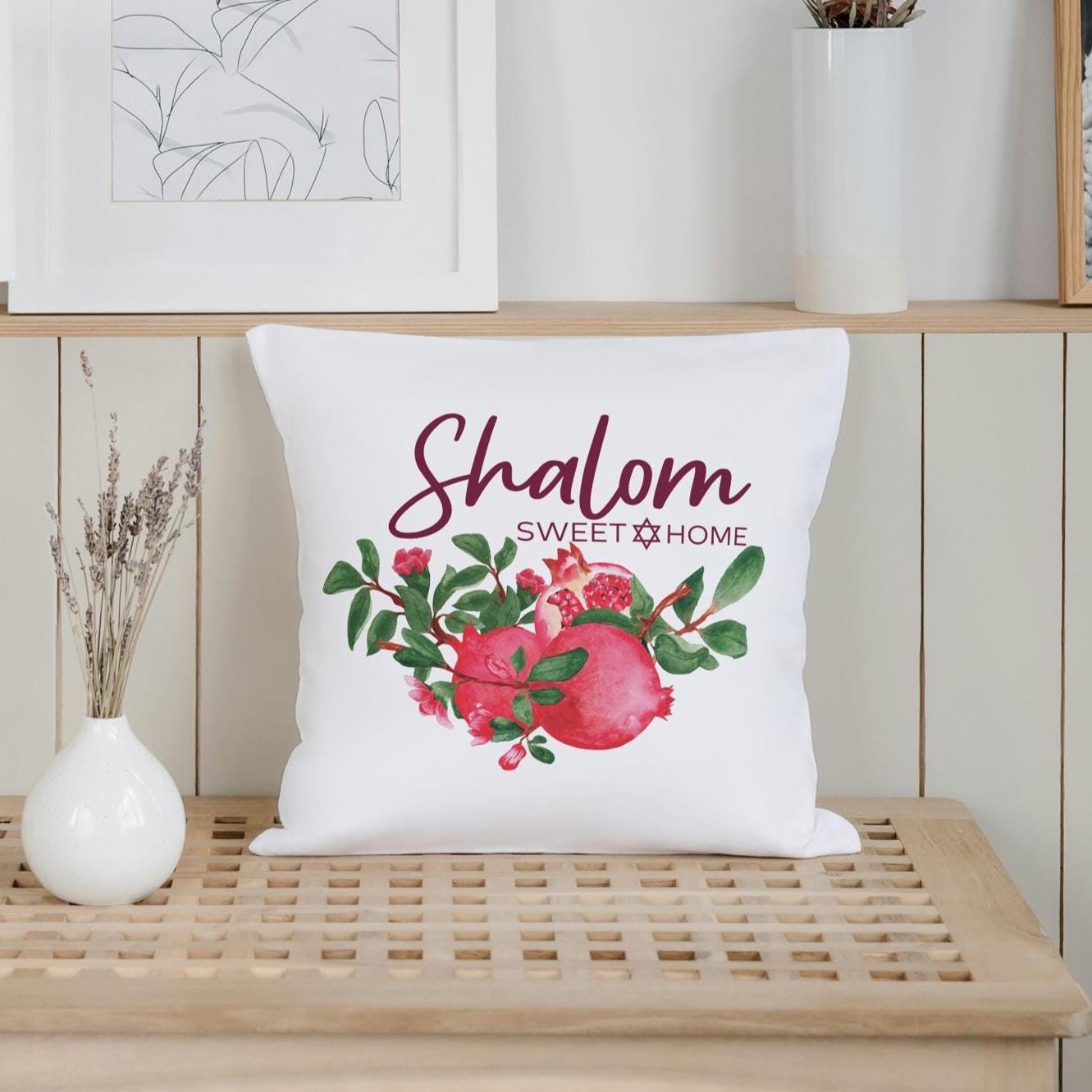 Shalom Sweet Home Pomegranate Pillow for High Holidays