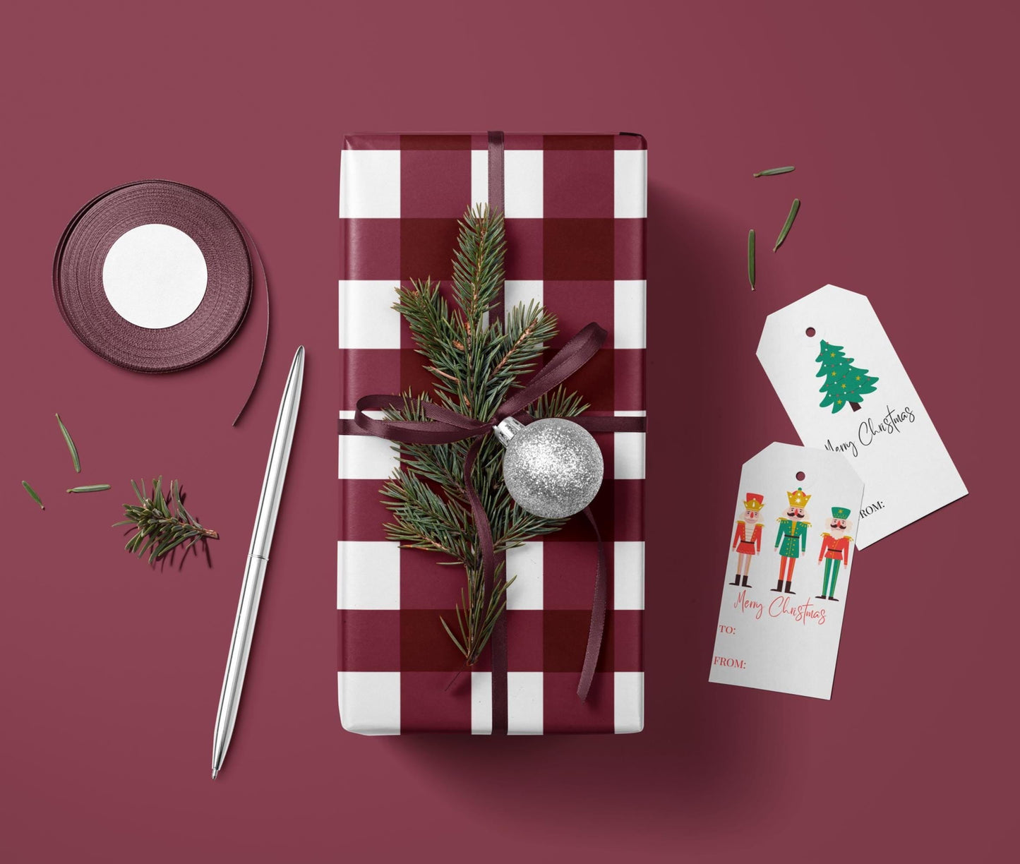 Burgundy Gingham Gift Wrap