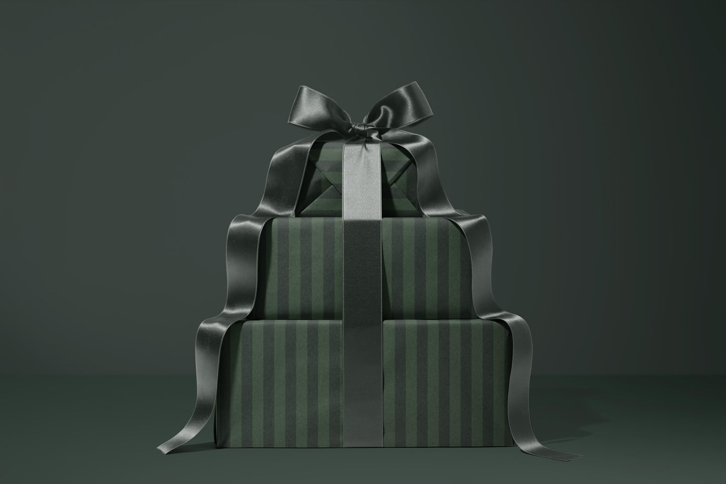 Dark Green Striped Holiday Wrapping Paper