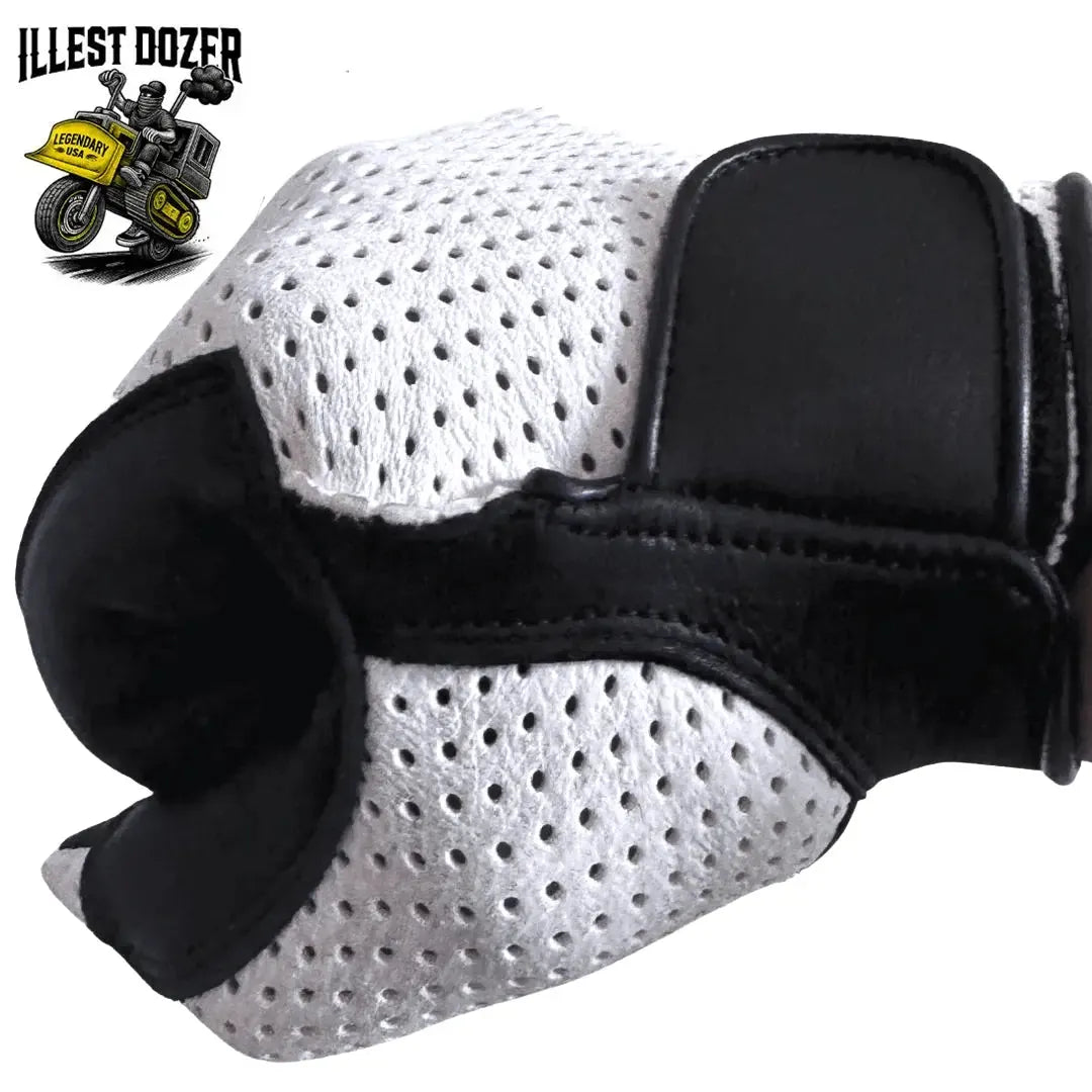 Legendary ILLEST DOZER White Ventilated Short Wrist Outseam Deerskin Motorcycle Gloves